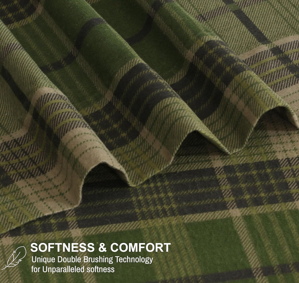 RUVANTI Flannel Sheets King Size - 100% Cotton Double Brushed King Size Sheets Set - Deep Pockets 16 Inches Bed Sheets - All Seasons Breathable & Extra Soft - Warm & Cozy, 4 Piece, DNA Plaid