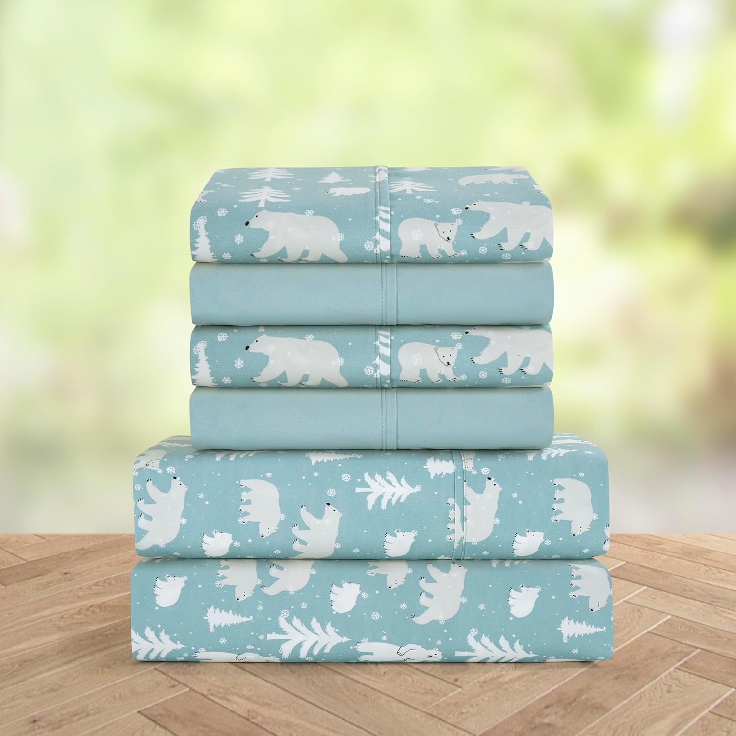 Elegant Comfort Luxury Soft Bed Sheets Holiday Pattern 1500 Premium Hotel Quality Microfiber - Softness Wrinkle and Fade Resistant (6-Piece) Bedding Set, Queen, Blue Polar Bear