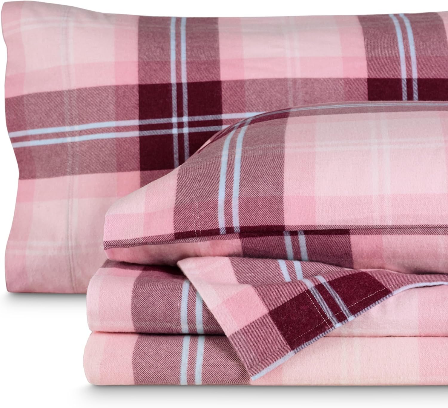 Bare Home Flannel Sheet Set Prints, 100% Cotton, Velvety Soft Heavyweight - Double Brushed Flannel for Extra Softness & Comfort - Deep Pocket - Bed Sheets (Queen, Tartan Plaid)