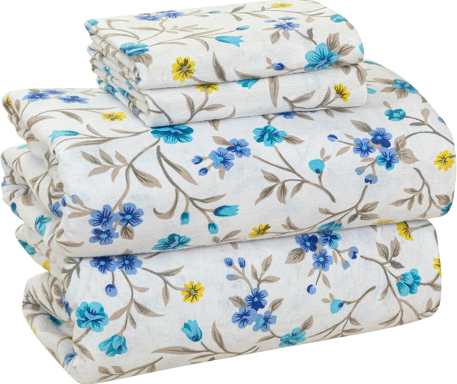 Bliss Casa 4 Piece 100% Cotton Flannel Sheets Queen Size Bed Set - Warm & Extra Soft - Deep Pockets, Breathable, All Seasons Comfy - Double Brushed Bed Sheet (Blossom)