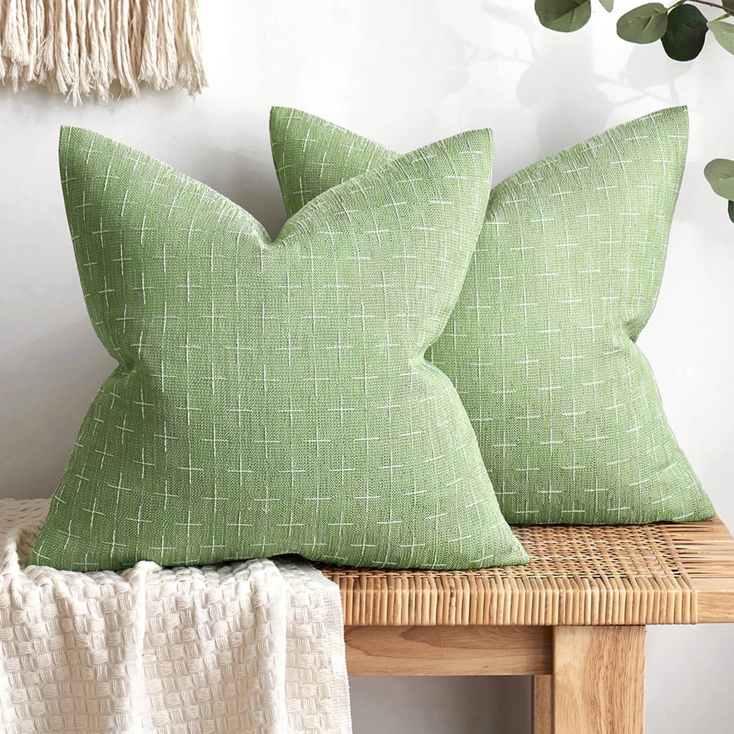 MIULEE Pack of 2 Decorative Burlap Linen Euro Spring Throw Pillow Covers for Sofa Couch Bed Farmhouse Pillowcases Modern Rustic Woven Textured Cushion Cover Taupe