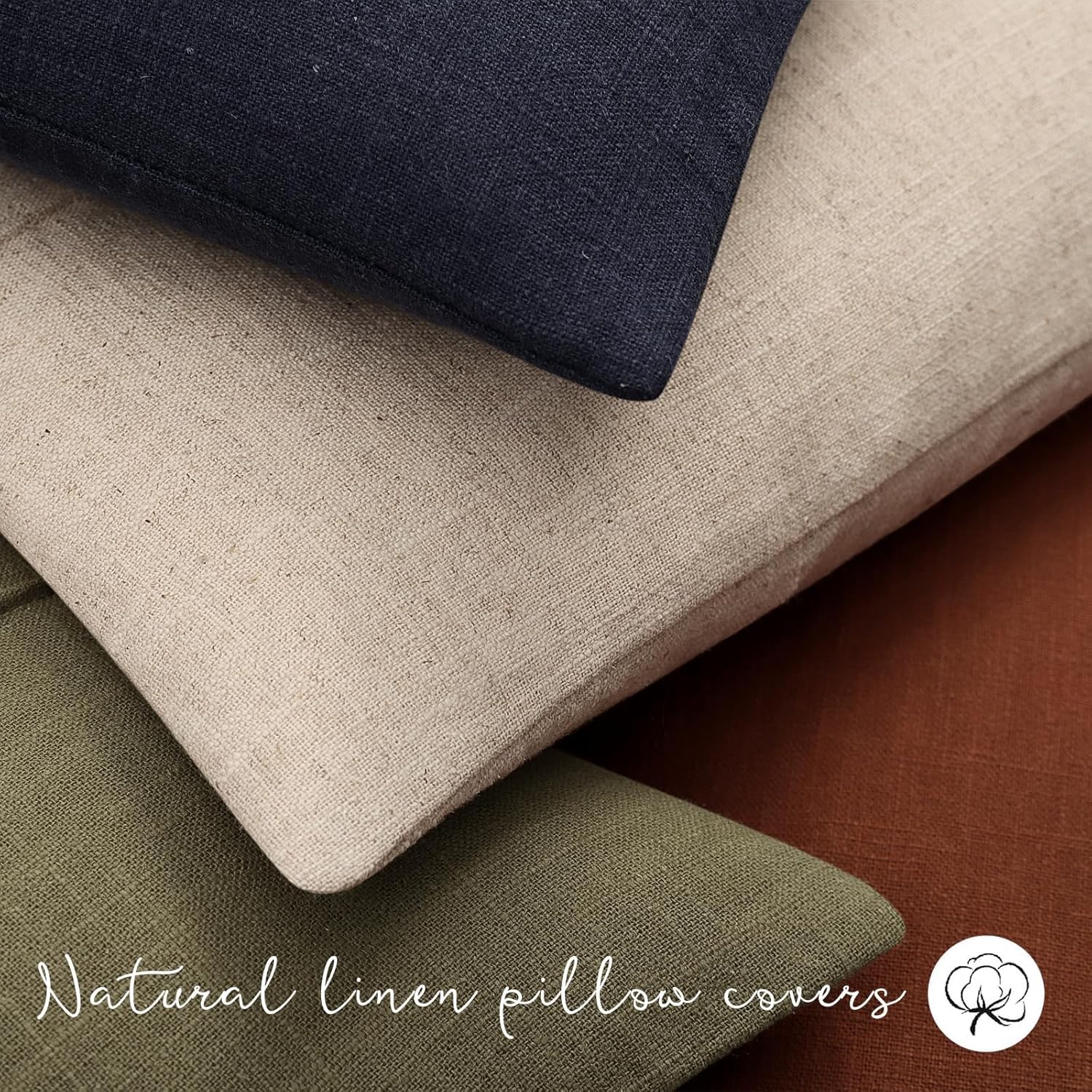 ZWJD Decorative Linen Throw Pillow Covers 26x26 Set of 2 Solid Handcrafted Striped Cushion Covers for Bed Soft Modern Farmhouse Neutral Pillowcase for Couch Bedroom Living Room Home Decor(Rust)