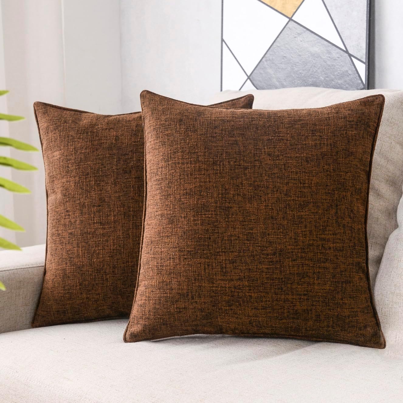 HPUK Decorative Throw Pillow Covers Set of 4 Geometric Design Linen Cushion Cover for Couch Sofa Living Room, 20"x20" inches, Aqua Blue