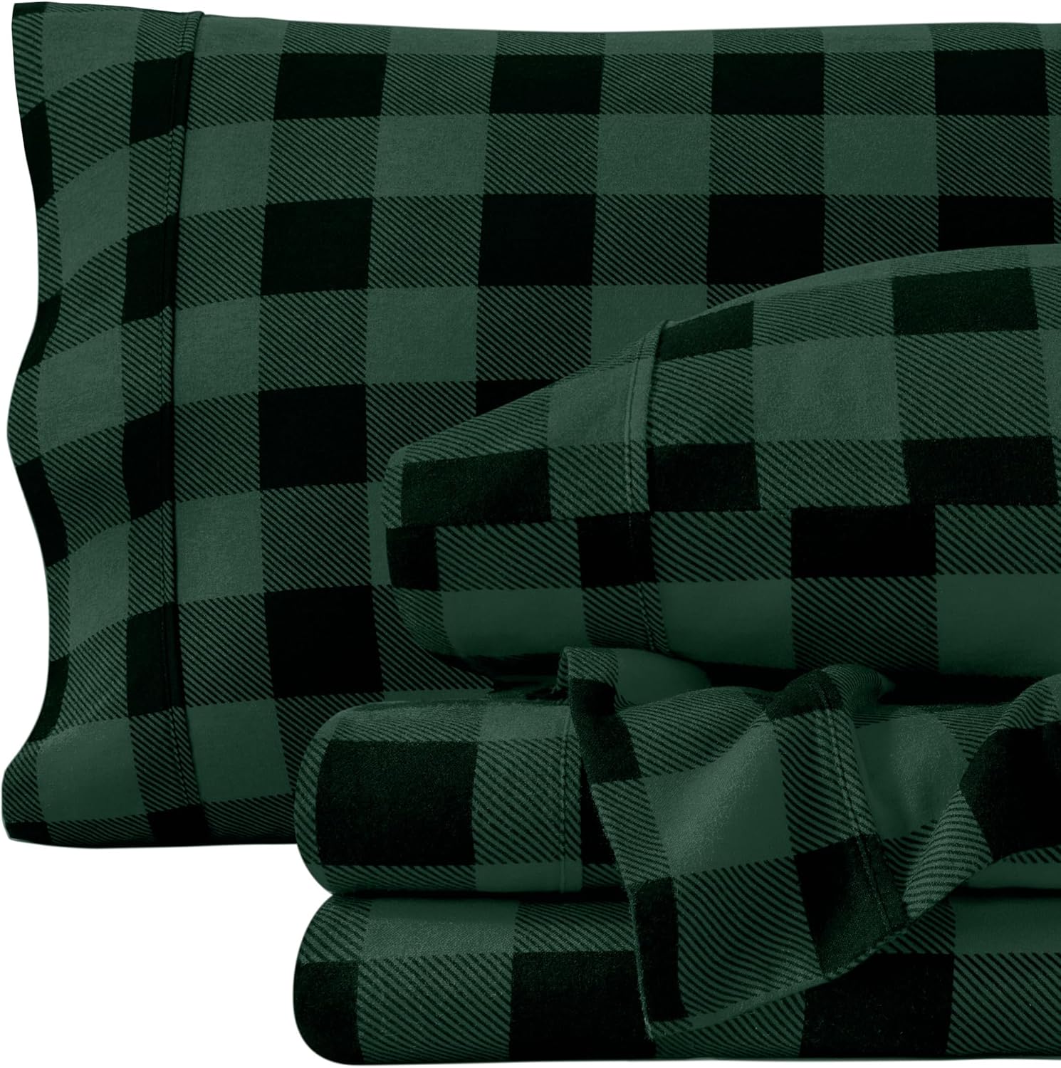 Bare Home Flannel Sheet Set Prints, 100% Cotton, Velvety Soft Heavyweight - Double Brushed Flannel for Extra Softness & Comfort - Deep Pocket - Bed Sheets (Queen, Tartan Plaid)