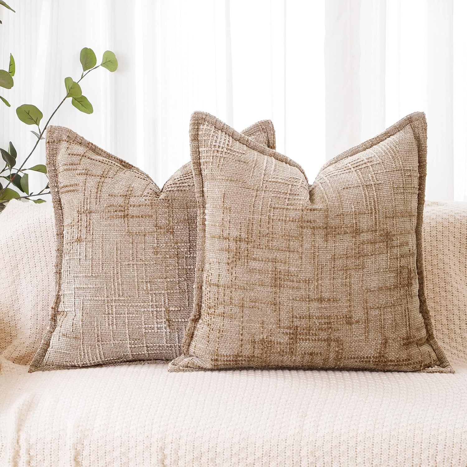 HPUK Decorative Throw Pillow Covers Set of 4 Geometric Design Linen Cushion Cover for Couch Sofa Living Room, 20"x20" inches, Aqua Blue