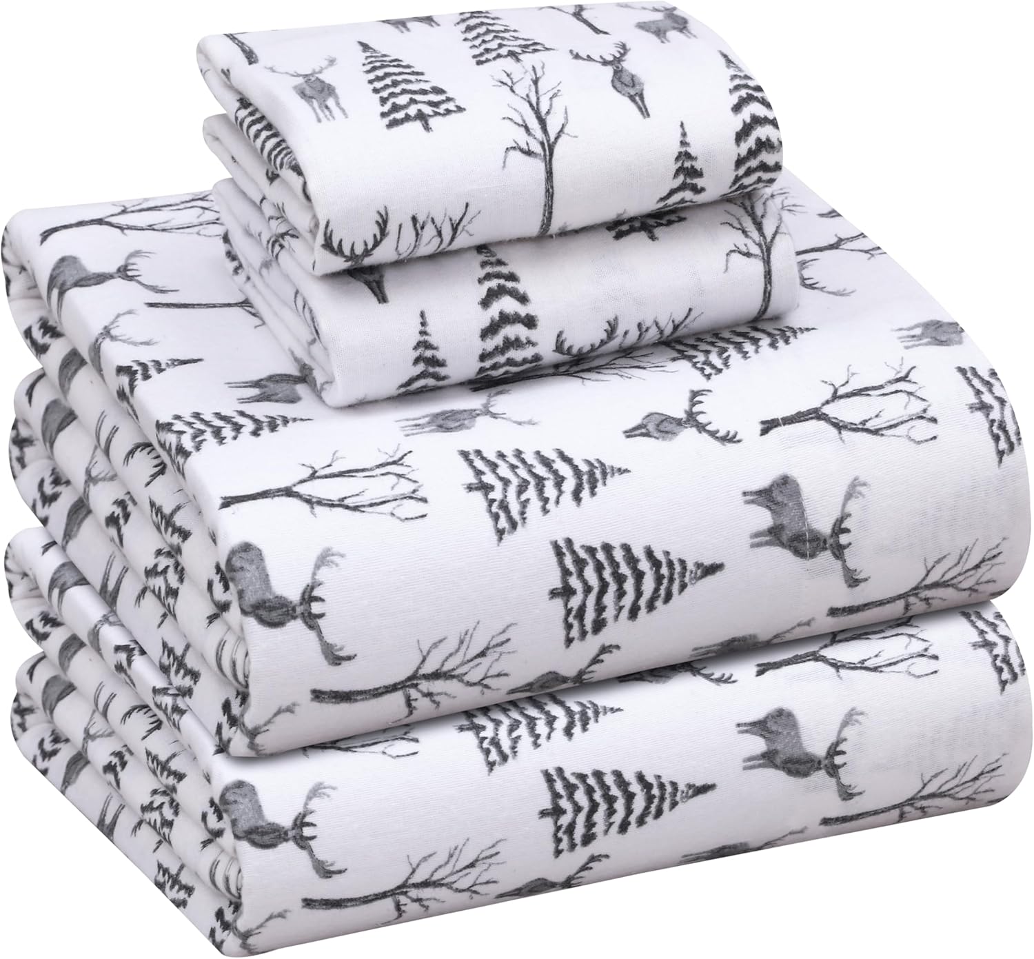 RUVANTI Flannel Sheets King Size - 100% Cotton Double Brushed King Size Sheets Set - Deep Pockets 16 Inches Bed Sheets - All Seasons Breathable & Extra Soft - Warm & Cozy, 4 Piece, DNA Plaid