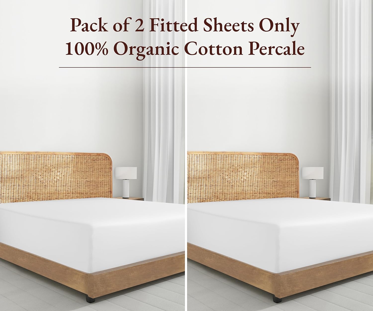 California Design Den 2-Pack 100% Organic Cotton Fitted Sheets Queen Size Percale Only, Soft, Crisp & Lightweight, Snug-Fit, 2X Queen Deep Pocket Fitted Sheet Only - White