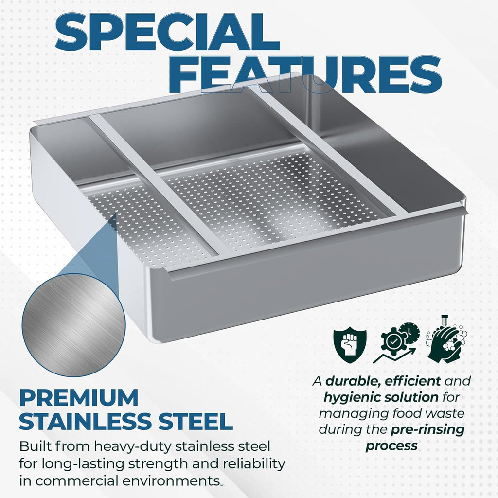 Express KitchQuip Pre-Rinse Basket with Stainless Steel Slides | Premium Quality Stainless Steel Scrap Basket for Commercial Sinks | 19 3/8" x 19 3/8" x 3.5"