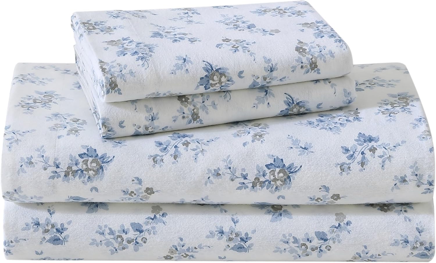 Laura Ashley - Flannel Sheets Queen Size, Anti-Pilling & Wrinkle Resistant Cotton, Touchably Soft for All-Season Comfort - Bed Sheets with Matching Pillowcases & Fitted Sheet (Mulholland Plaid Blue)