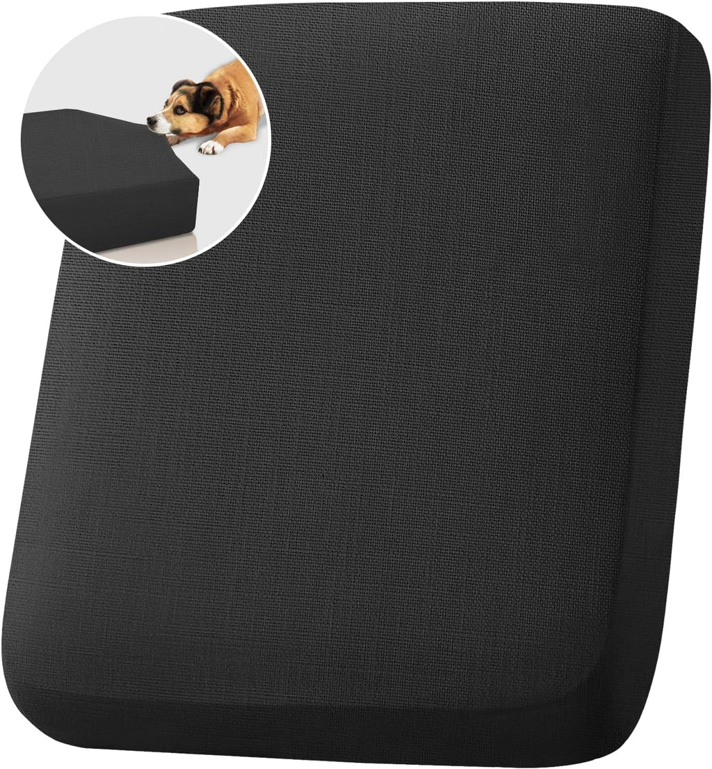 H.VERSAILTEX Water Resistant Woven Linen Look Couch Cushion Covers Sofa Cushion Covers for 3 Cushion Couch Individual Seat Cushion Covers Cushion Protector Slipcovers (3 Pack,Heather Black)