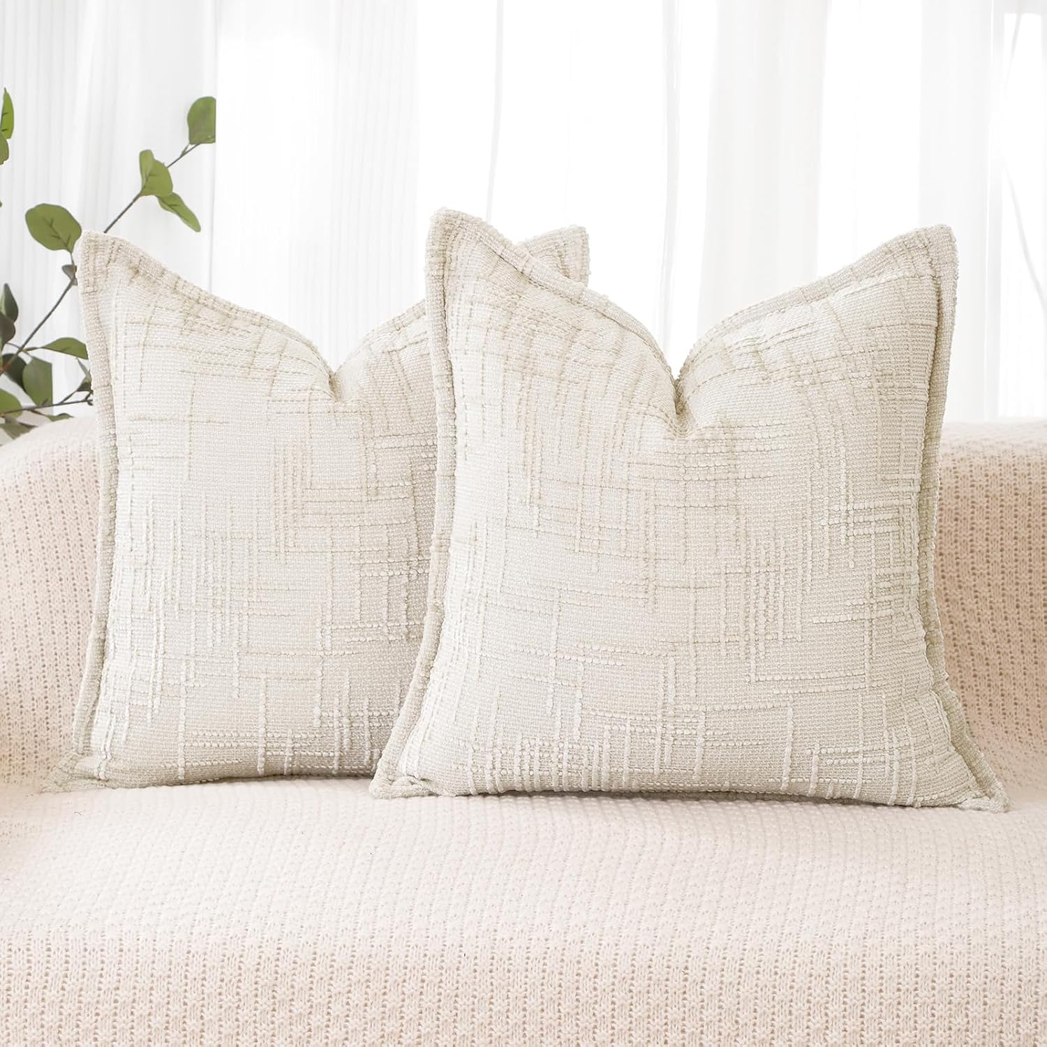 HPUK Decorative Throw Pillow Covers Set of 4 Geometric Design Linen Cushion Cover for Couch Sofa Living Room, 20"x20" inches, Aqua Blue