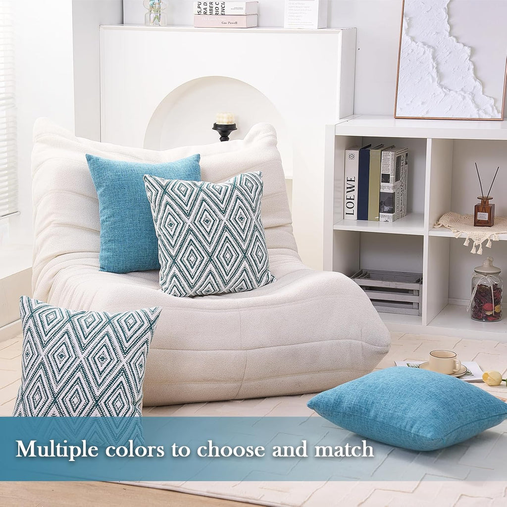 HPUK Decorative Throw Pillow Covers Set of 4 Geometric Design Linen Cushion Cover for Couch Sofa Living Room, 20"x20" inches, Aqua Blue
