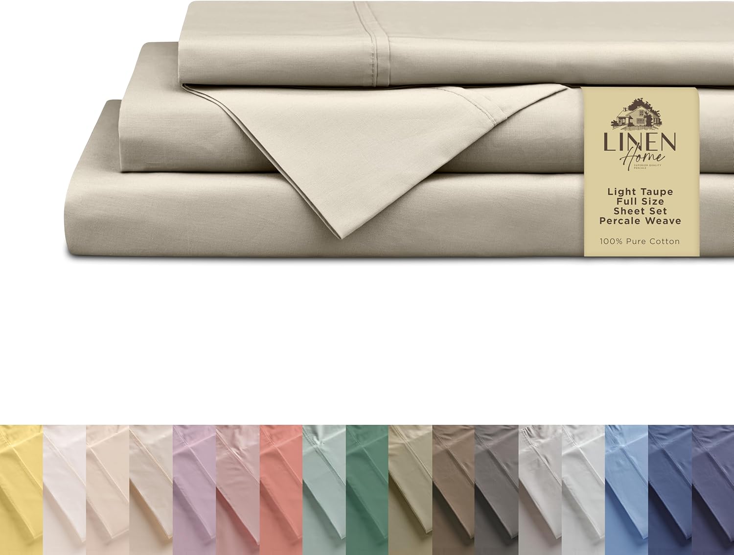 Linen Home 100% Cotton Percale Sheets King Size, White, Deep Pocket, 4 Pieces Set - 1 Flat, 1 Deep Pocket Fitted Sheet and 2 Pillowcases, Crisp Cool and Strong Bed Linen