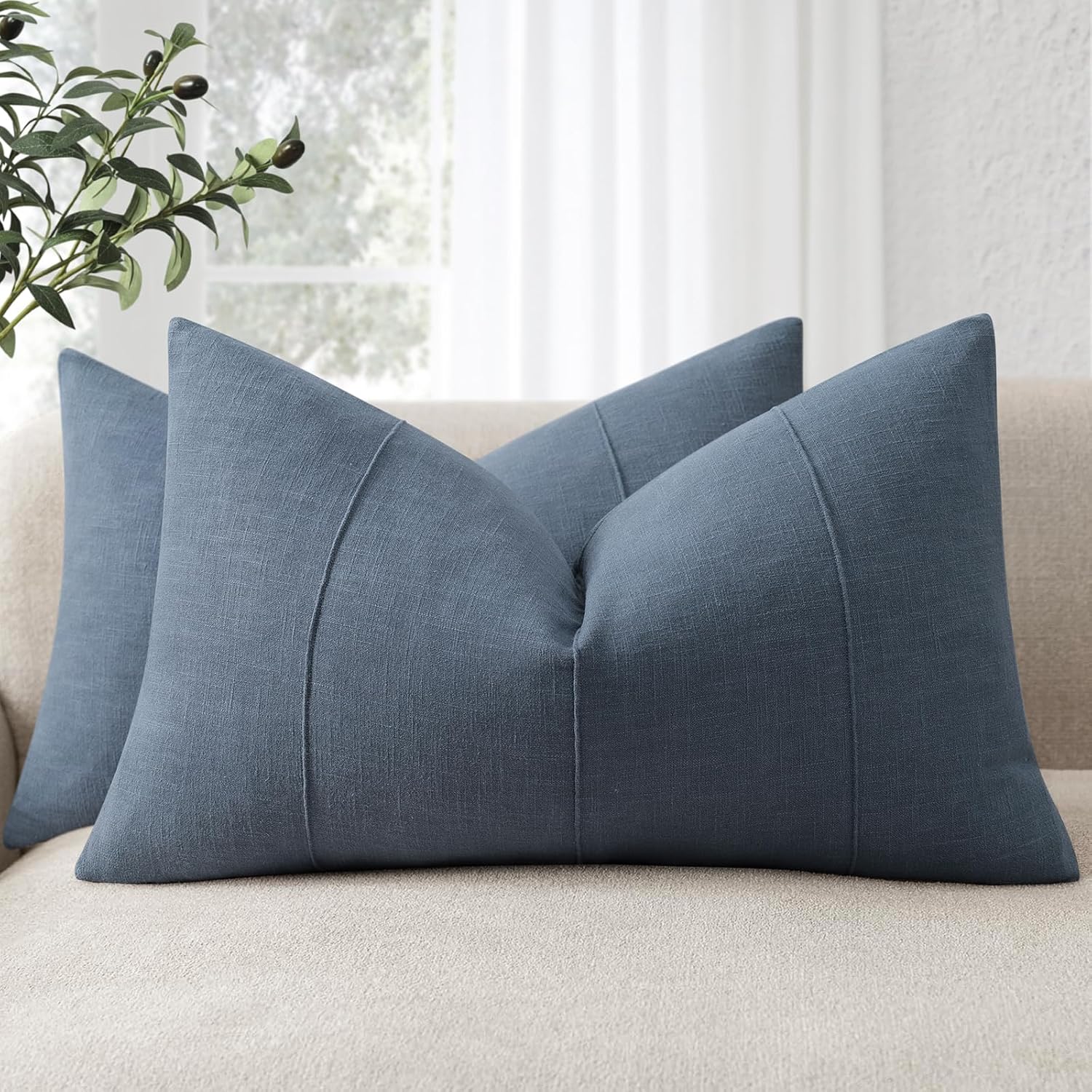 ZWJD Decorative Linen Throw Pillow Covers 26x26 Set of 2 Solid Handcrafted Striped Cushion Covers for Bed Soft Modern Farmhouse Neutral Pillowcase for Couch Bedroom Living Room Home Decor(Rust)