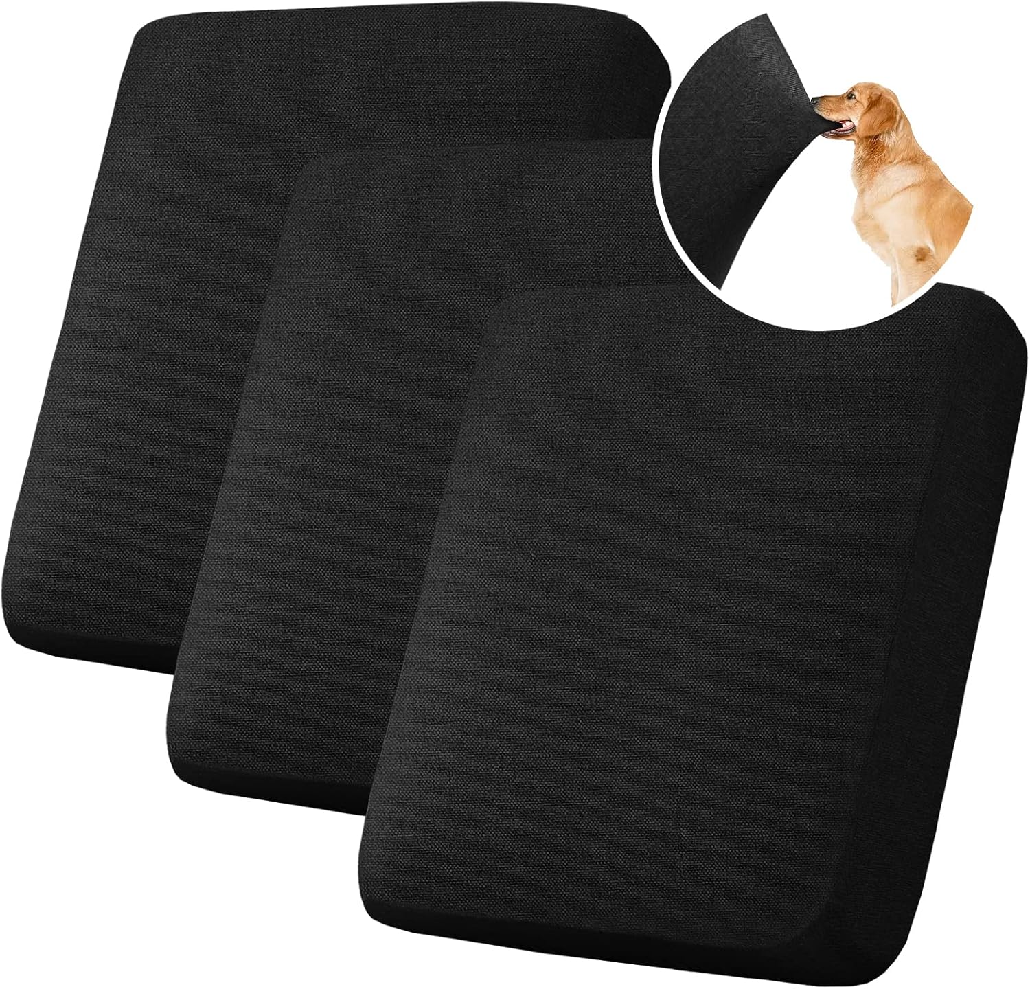 H.VERSAILTEX Water Resistant Woven Linen Look Couch Cushion Covers Sofa Cushion Covers for 3 Cushion Couch Individual Seat Cushion Covers Cushion Protector Slipcovers (3 Pack,Heather Black)