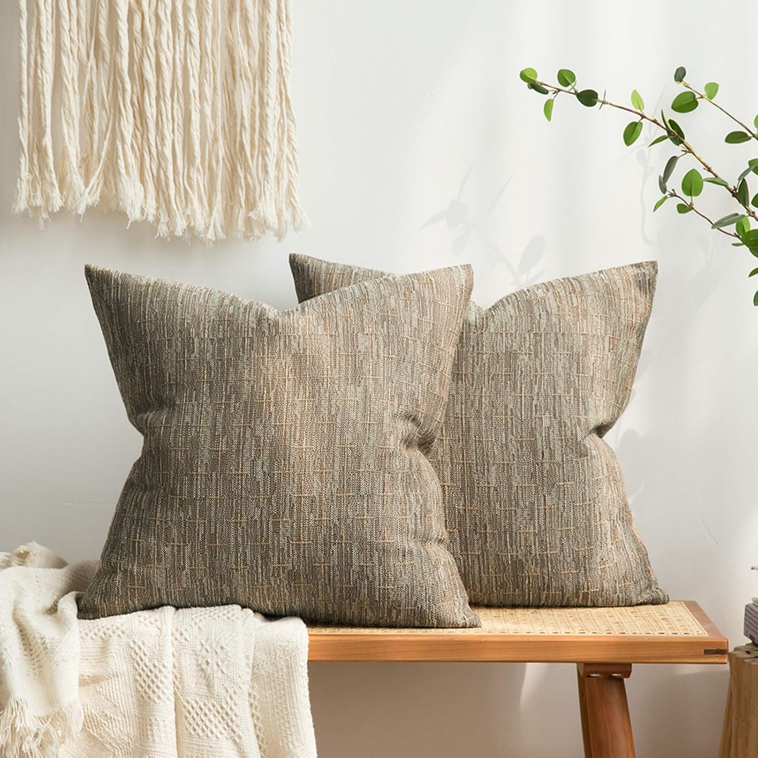 MIULEE Pack of 2 Decorative Burlap Linen Euro Spring Throw Pillow Covers for Sofa Couch Bed Farmhouse Pillowcases Modern Rustic Woven Textured Cushion Cover Taupe