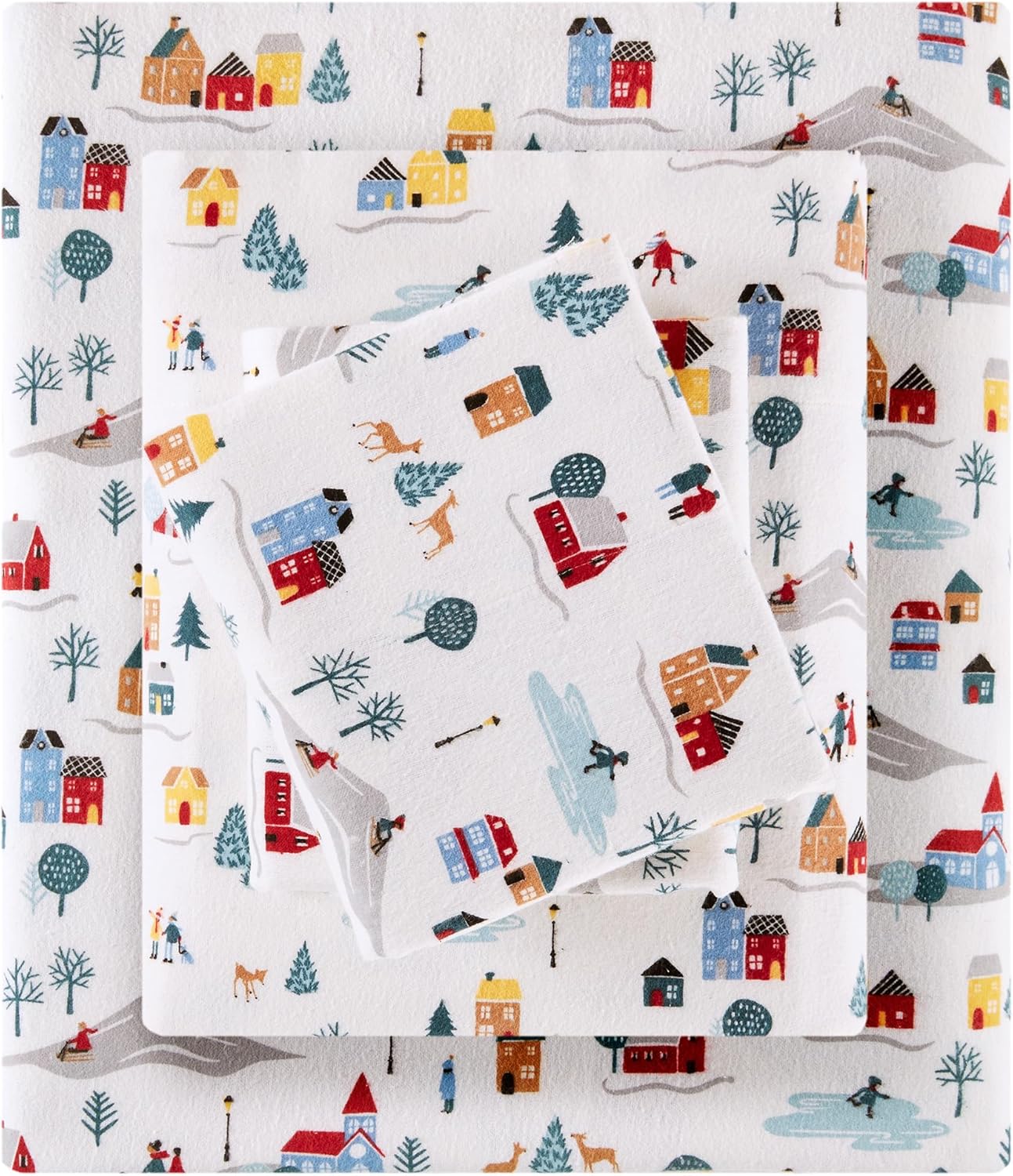 True North by Sleep Philosophy Flannel Sheets Queen Size, Cozy 100% Cotton Flannel Bed Sheets, Ultra Soft Cute Sheet Set, Novelty Print Themed Cold Weather Warm Bedding Set, Grey Dots 4 Piece