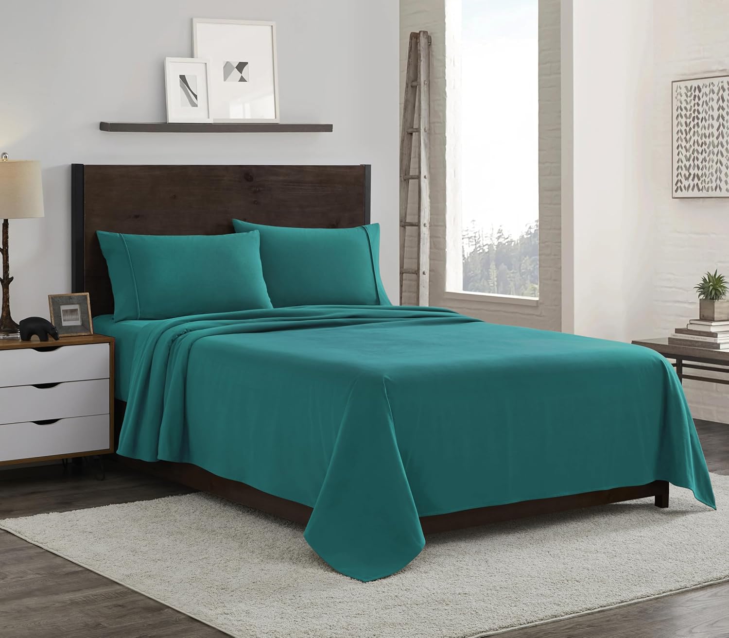 Flannel Sheets Warm and Cozy Deep Pocket Breathable All Season Bedding Set with Fitted, Flat and Pillowcases, Queen, Black