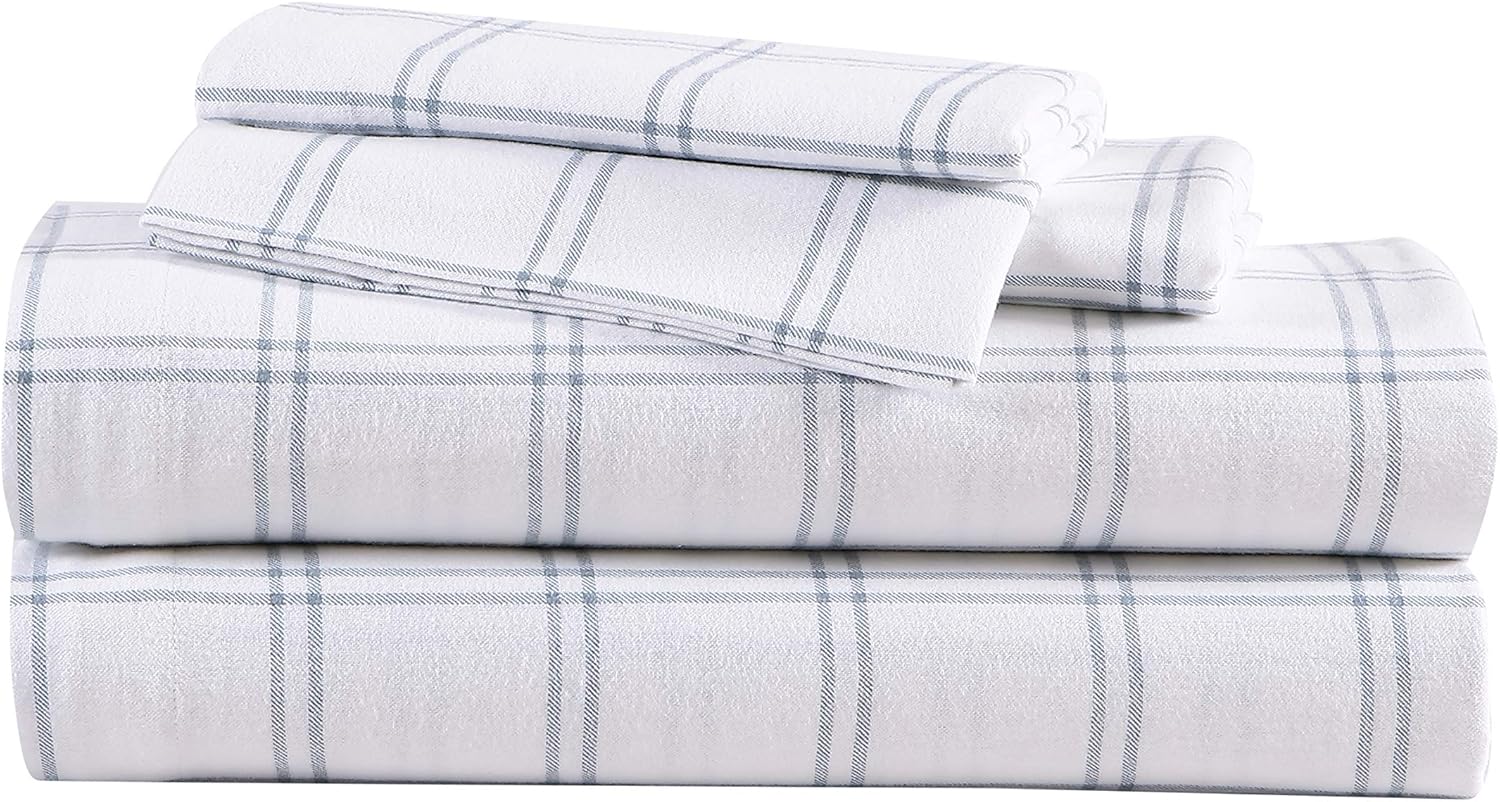 Eddie Bauer - Flannel Sheets Queen Size, Anti-Pilling & Wrinkle Resistant Cotton, Touchably Soft for All-Season Comfort - Bed Sheets with Matching Pillowcases & Fitted Sheet (Edgewood Plaid Green)
