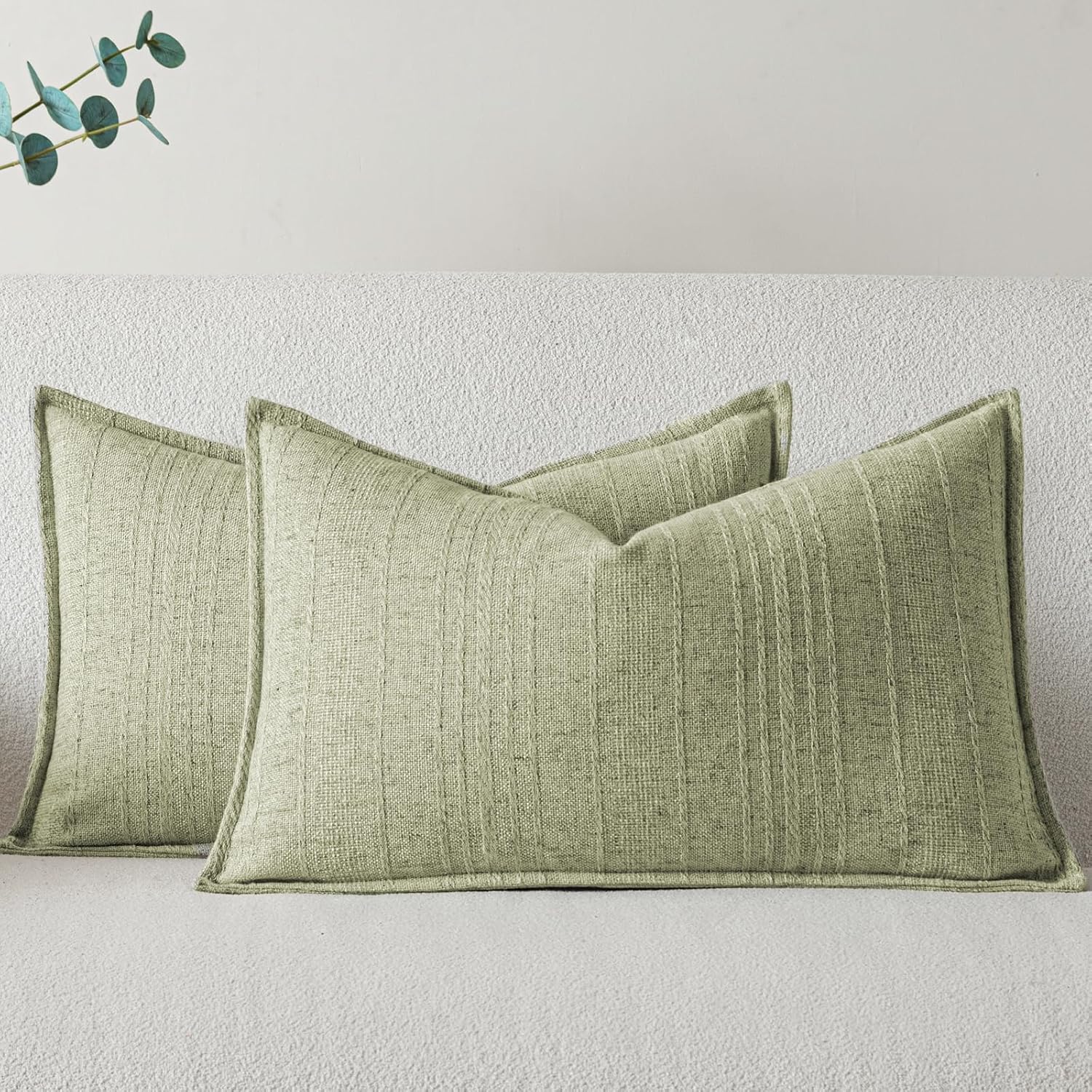 a moment Linen Pillow Covers Set of 2,Boho Farmhouse Throw Pillowcases Neutral Textured Decorative Covers for Couch Sofa,Soft Linen Blend Accent Case Cushion Living Room Home Decor 24"x24"Ivory