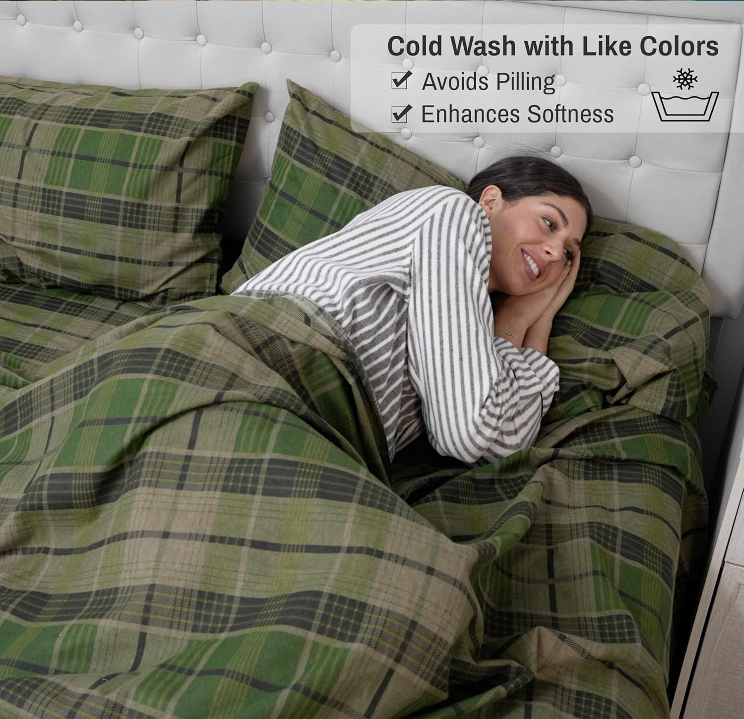 RUVANTI Flannel Sheets King Size - 100% Cotton Double Brushed King Size Sheets Set - Deep Pockets 16 Inches Bed Sheets - All Seasons Breathable & Extra Soft - Warm & Cozy, 4 Piece, DNA Plaid