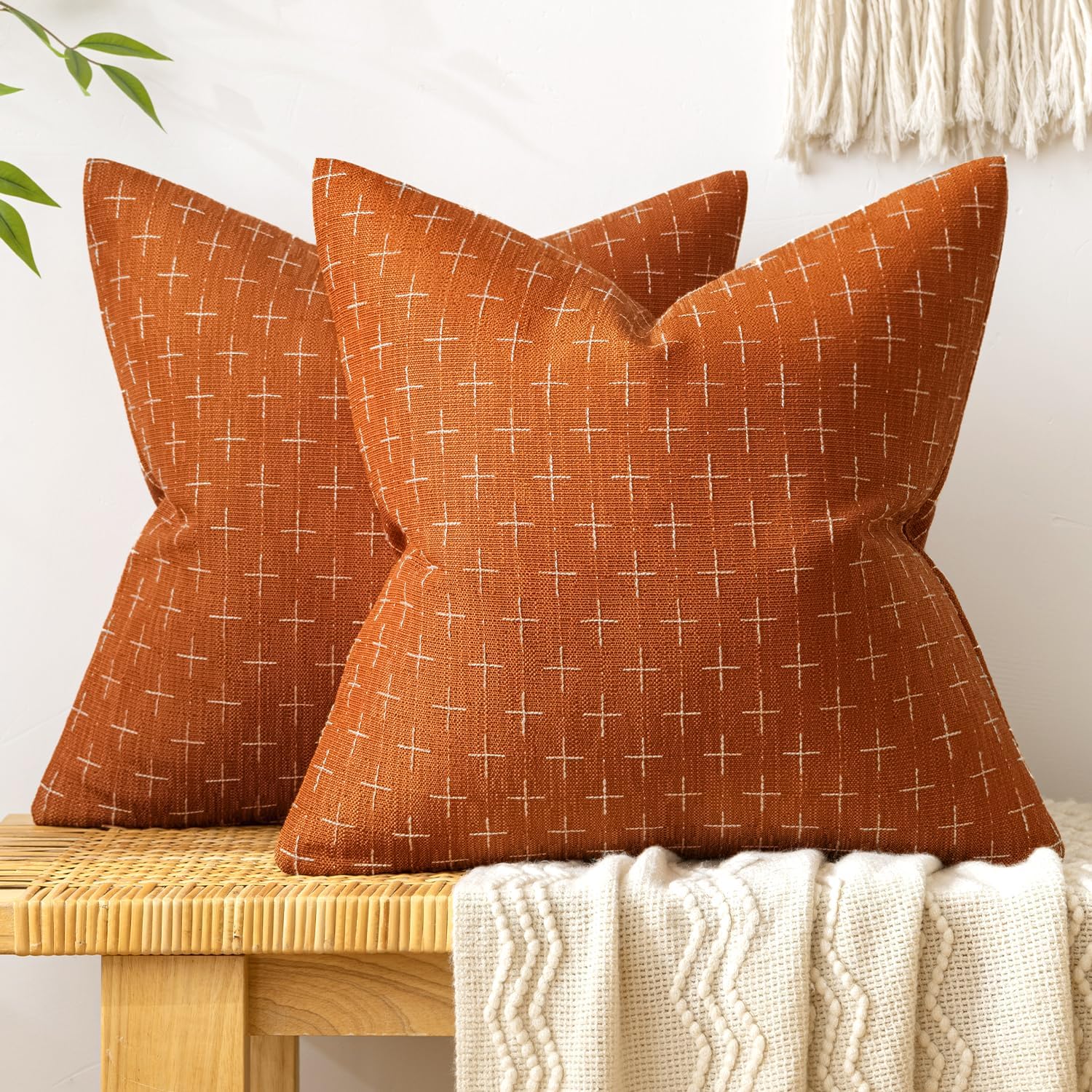 MIULEE Pack of 2 Decorative Burlap Linen Euro Spring Throw Pillow Covers for Sofa Couch Bed Farmhouse Pillowcases Modern Rustic Woven Textured Cushion Cover Taupe