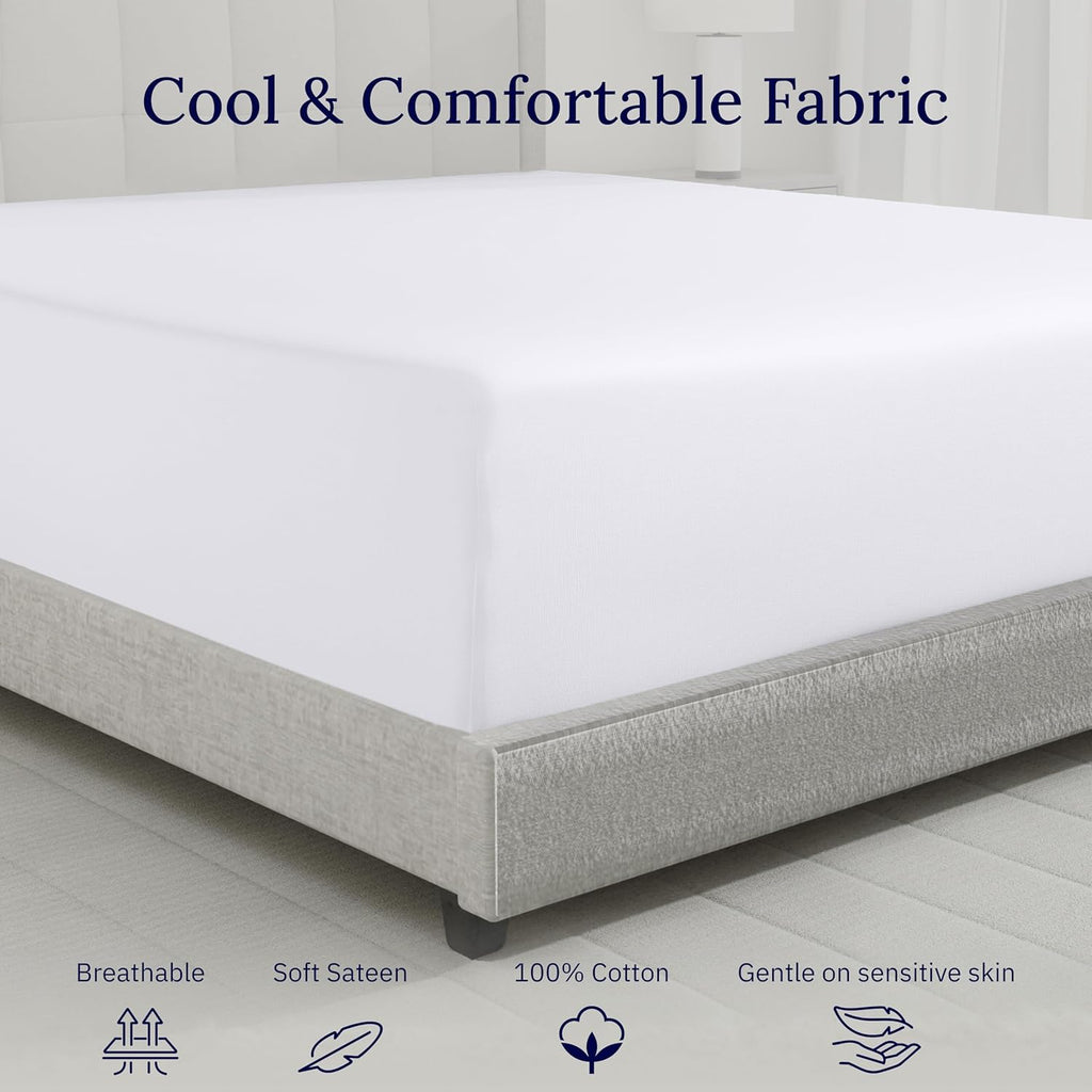 California Design Den Luxurious King Size Fitted Sheet Only - 100% Cotton, 600 Thread Count Sateen, Soft Deep Pocket Bottom Fitted Sheet, Premium-Feel Bedding, Featuring Foot Side Indicator - White