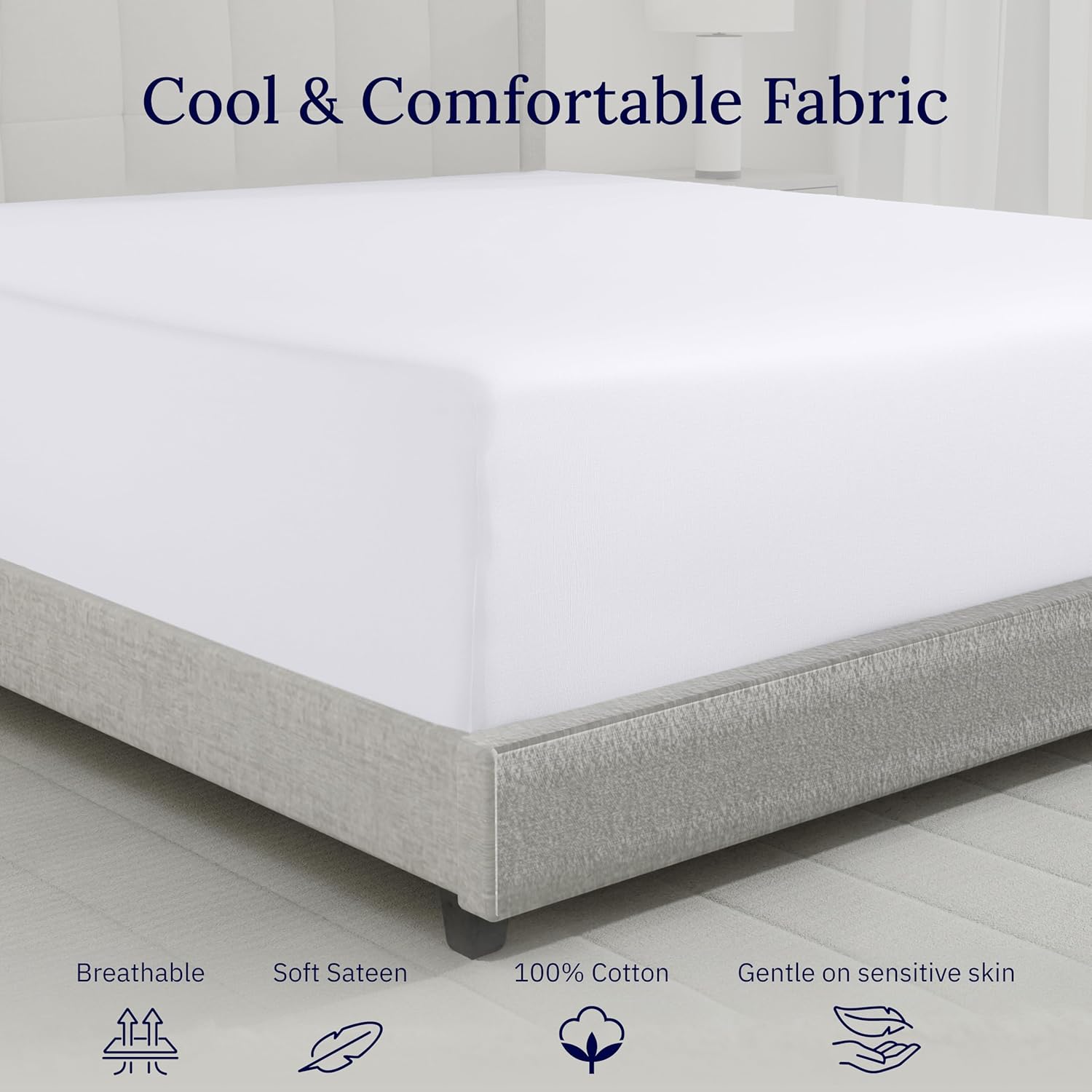 California Design Den Luxurious King Size Fitted Sheet Only - 100% Cotton, 600 Thread Count Sateen, Soft Deep Pocket Bottom Fitted Sheet, Premium-Feel Bedding, Featuring Foot Side Indicator - White