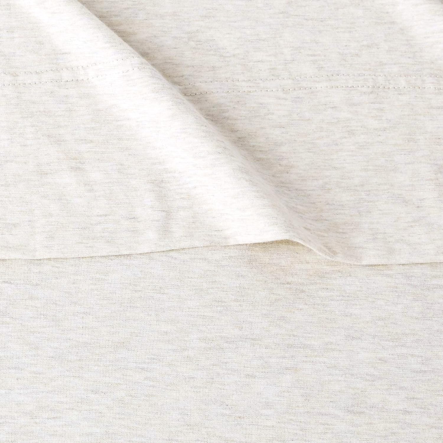 Amazon Basics 4 Piece Bed Sheets Set, 100% Cotton Jersey, Includes Super Soft, Flat and Fitted Sheets, Pillowcase, King, Oatmeal, Solid