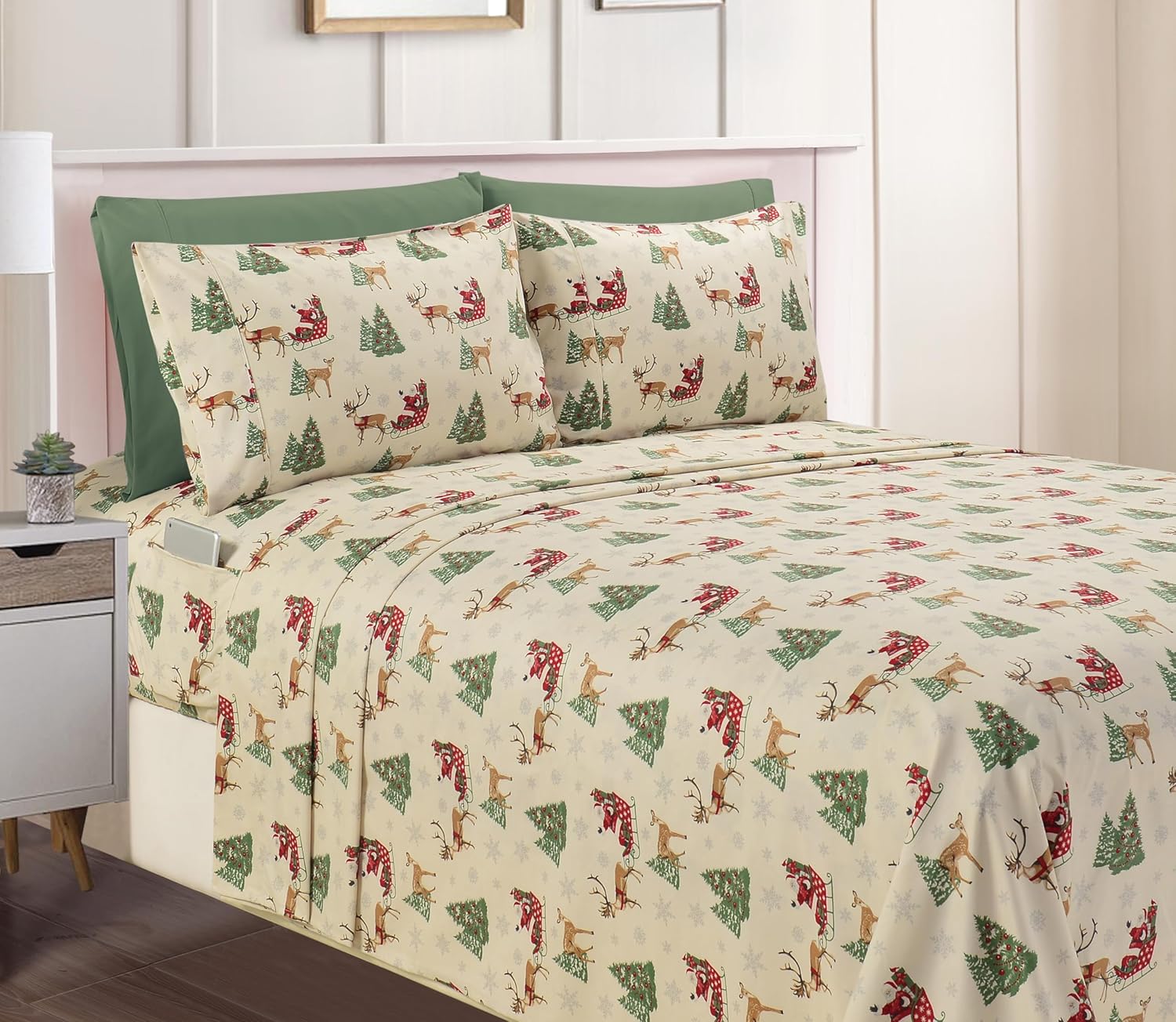 Elegant Comfort Luxury Soft Bed Sheets Holiday Pattern 1500 Premium Hotel Quality Microfiber - Softness Wrinkle and Fade Resistant (6-Piece) Bedding Set, Queen, Blue Polar Bear