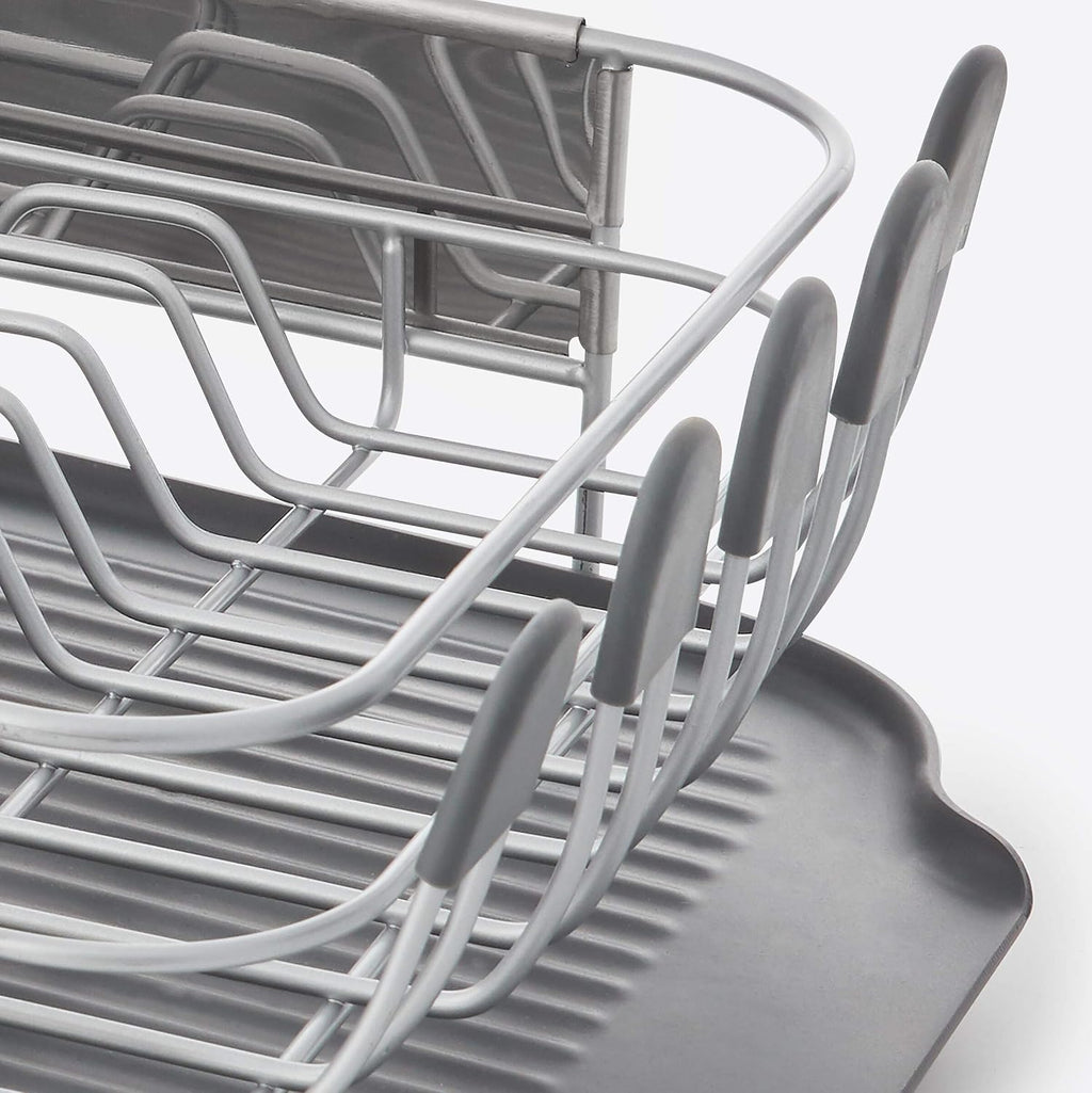 KitchenAid Compact, Space Saving Rust Resistant Dish Rack, with Angled Self Draining Drain Board and Removable Flatware Caddy, 16.06-Inch, Gray
