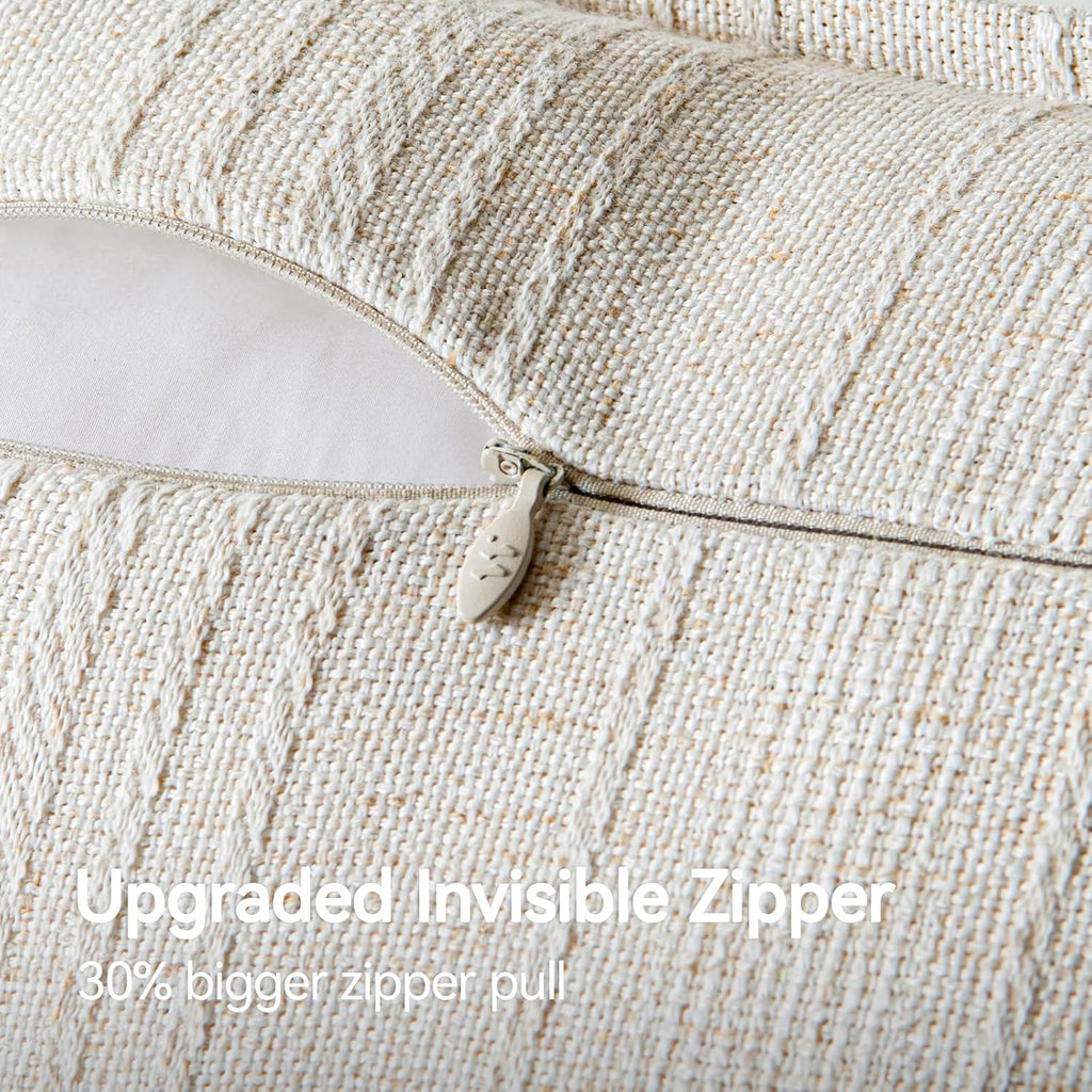 a moment Linen Pillow Covers Set of 2,Boho Farmhouse Throw Pillowcases Neutral Textured Decorative Covers for Couch Sofa,Soft Linen Blend Accent Case Cushion Living Room Home Decor 24"x24"Ivory