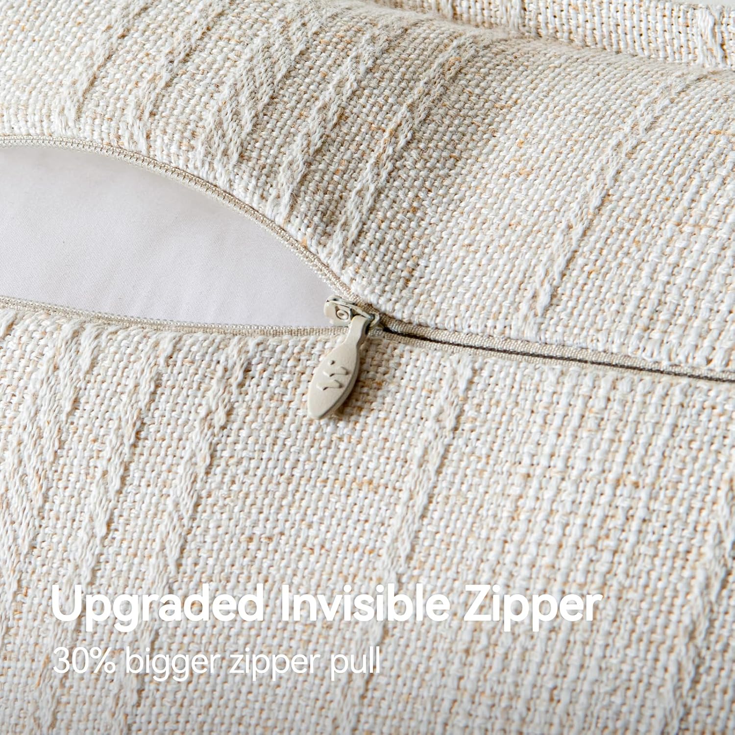 a moment Linen Pillow Covers Set of 2,Boho Farmhouse Throw Pillowcases Neutral Textured Decorative Covers for Couch Sofa,Soft Linen Blend Accent Case Cushion Living Room Home Decor 24"x24"Ivory