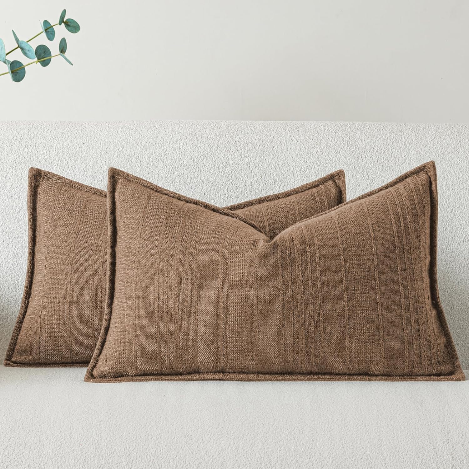 a moment Linen Pillow Covers Set of 2,Boho Farmhouse Throw Pillowcases Neutral Textured Decorative Covers for Couch Sofa,Soft Linen Blend Accent Case Cushion Living Room Home Decor 24"x24"Ivory