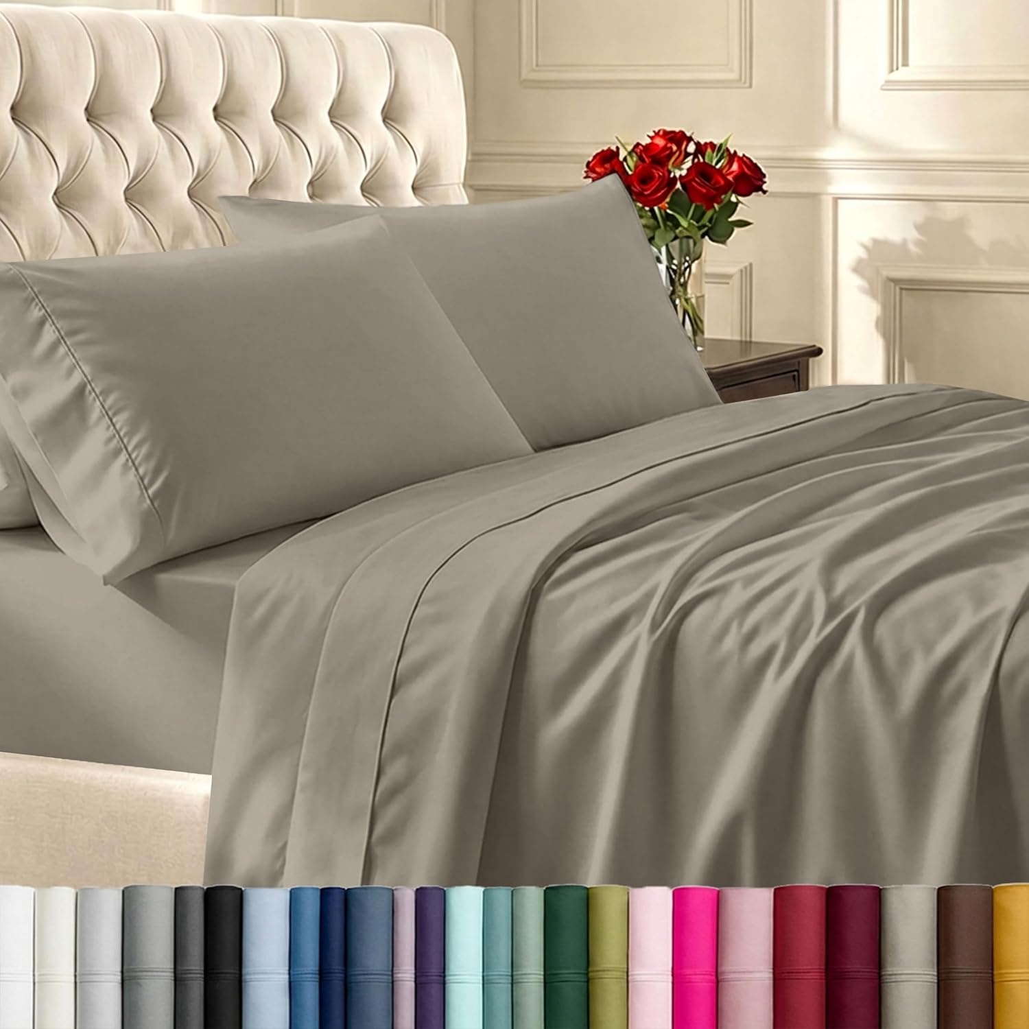 California Design Den Natural 100% Cotton Sheets Queen Size Bed Set - Soft 400 Thread Count Sateen, Queen Sheets, Deep Pockets with All Around Elastic for a Snug Fit, Durable Bedding - White