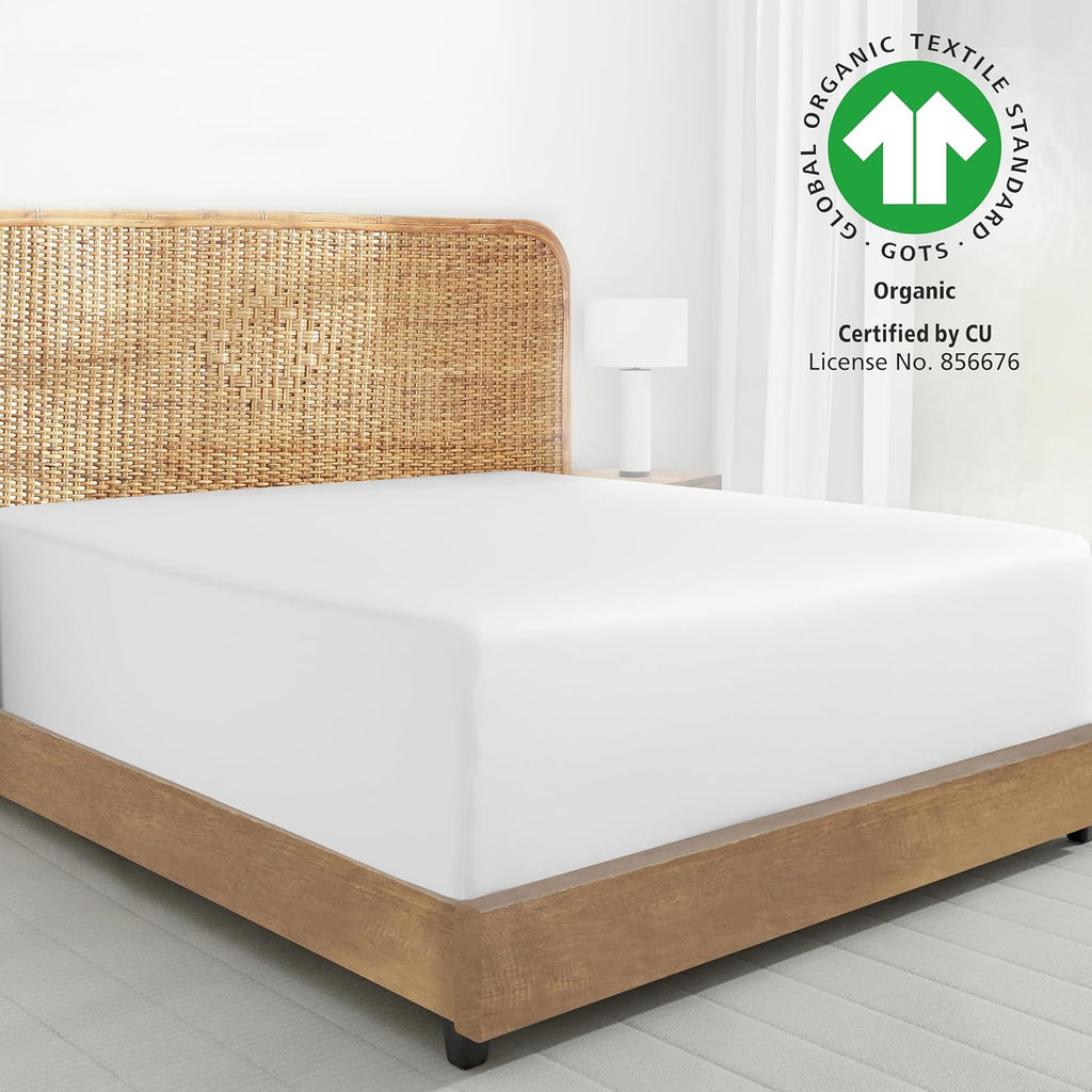 California Design Den 2-Pack 100% Organic Cotton Fitted Sheets Queen Size Percale Only, Soft, Crisp & Lightweight, Snug-Fit, 2X Queen Deep Pocket Fitted Sheet Only - White