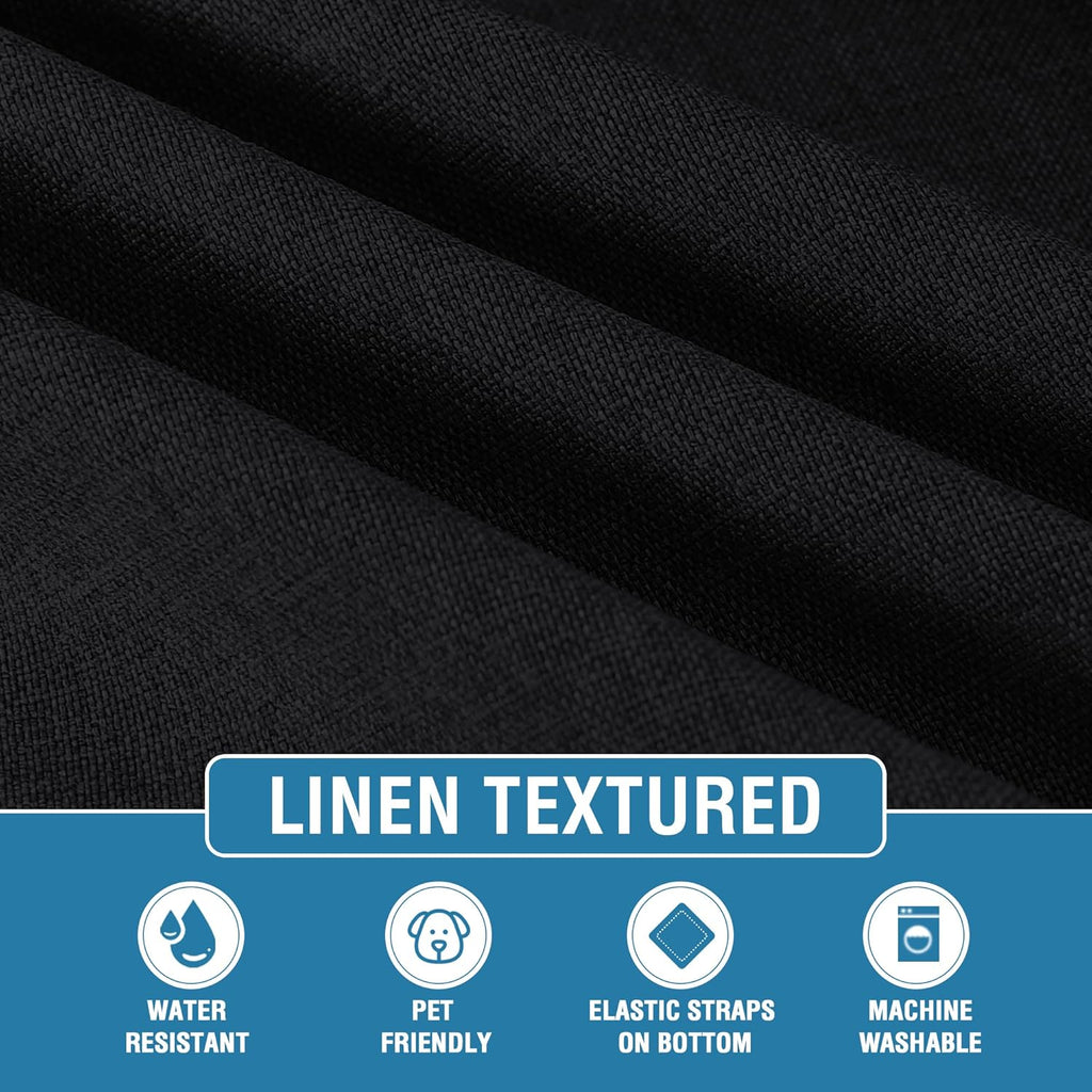 H.VERSAILTEX Water Resistant Woven Linen Look Couch Cushion Covers Sofa Cushion Covers for 3 Cushion Couch Individual Seat Cushion Covers Cushion Protector Slipcovers (3 Pack,Heather Black)