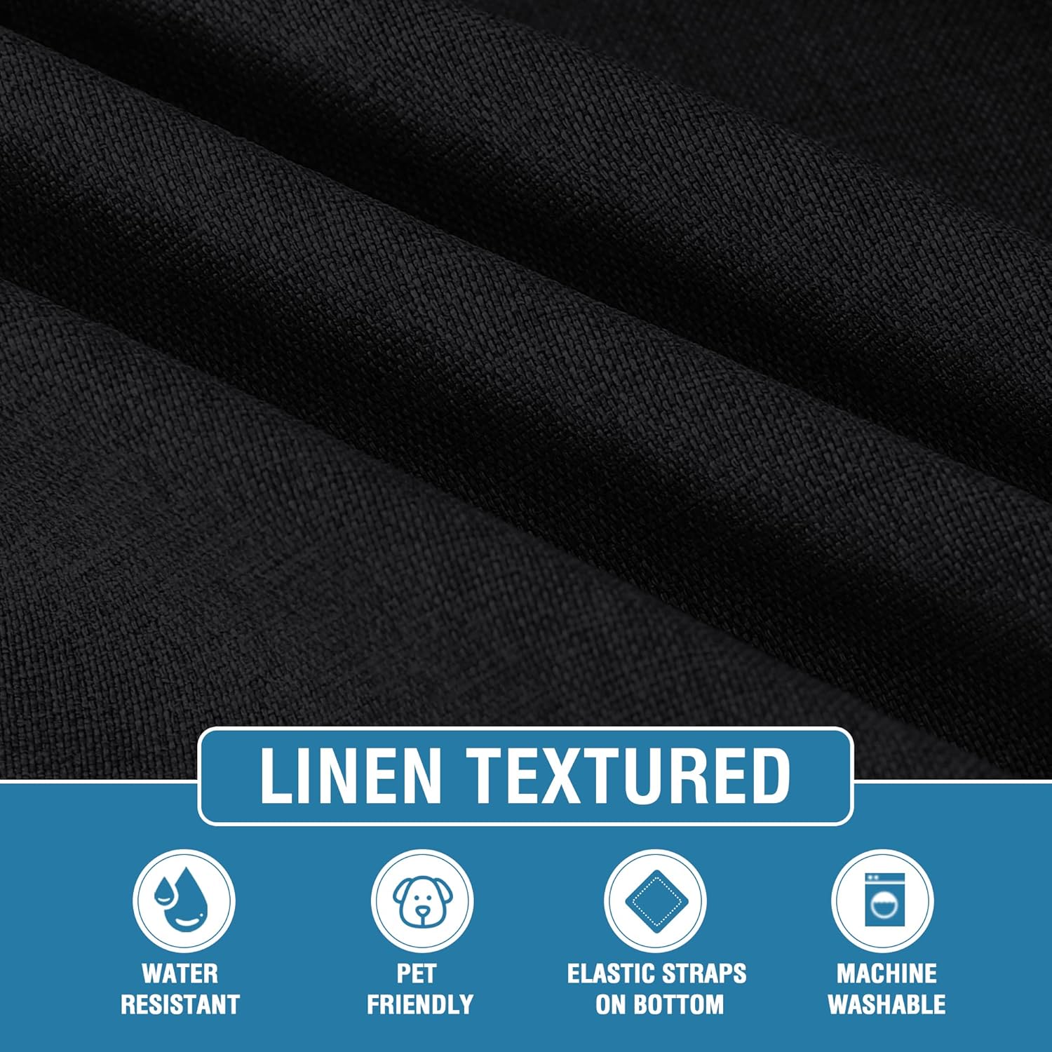 H.VERSAILTEX Water Resistant Woven Linen Look Couch Cushion Covers Sofa Cushion Covers for 3 Cushion Couch Individual Seat Cushion Covers Cushion Protector Slipcovers (3 Pack,Heather Black)