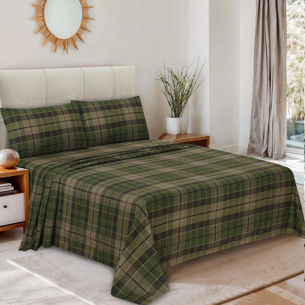 RUVANTI Flannel Sheets King Size - 100% Cotton Double Brushed King Size Sheets Set - Deep Pockets 16 Inches Bed Sheets - All Seasons Breathable & Extra Soft - Warm & Cozy, 4 Piece, DNA Plaid