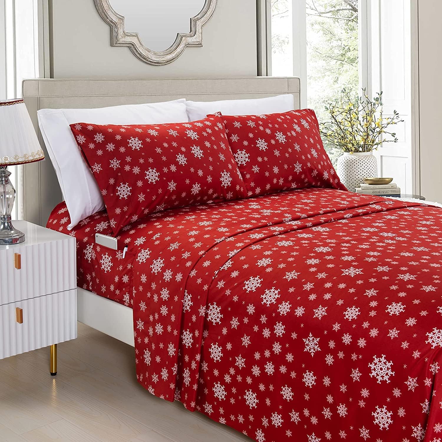 Elegant Comfort Luxury Soft Bed Sheets Holiday Pattern 1500 Premium Hotel Quality Microfiber - Softness Wrinkle and Fade Resistant (6-Piece) Bedding Set, Queen, Blue Polar Bear