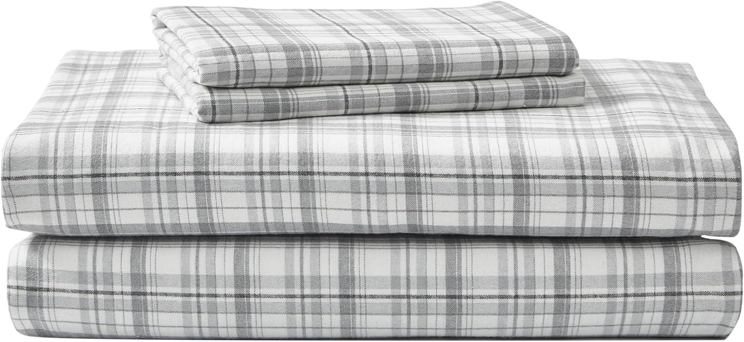 Eddie Bauer - Flannel Sheets Queen Size, Anti-Pilling & Wrinkle Resistant Cotton, Touchably Soft for All-Season Comfort - Bed Sheets with Matching Pillowcases & Fitted Sheet (Edgewood Plaid Green)