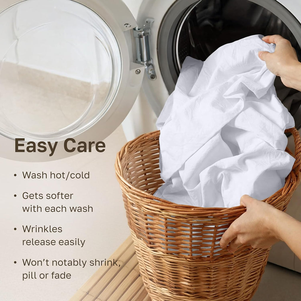 California Design Den Natural 100% Cotton Sheets Queen Size Bed Set - Soft 400 Thread Count Sateen, Queen Sheets, Deep Pockets with All Around Elastic for a Snug Fit, Durable Bedding - White