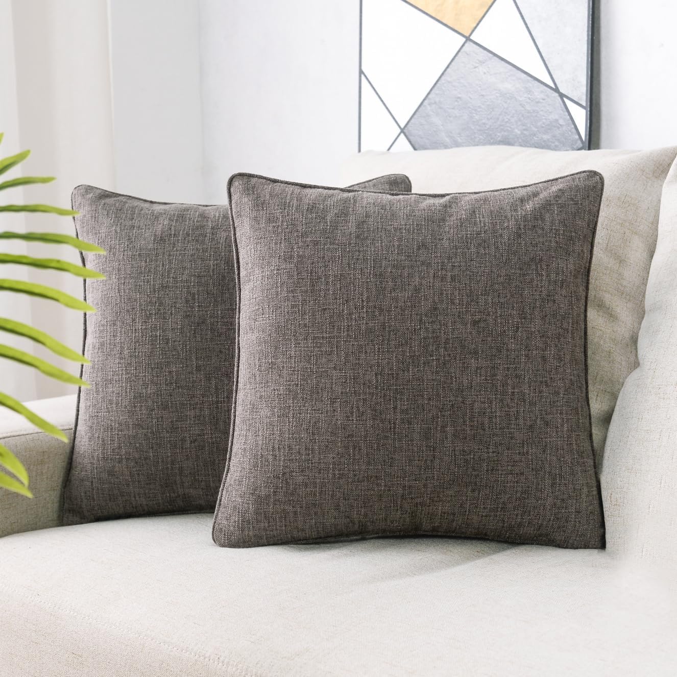 HPUK Decorative Throw Pillow Covers Set of 4 Geometric Design Linen Cushion Cover for Couch Sofa Living Room, 20"x20" inches, Aqua Blue