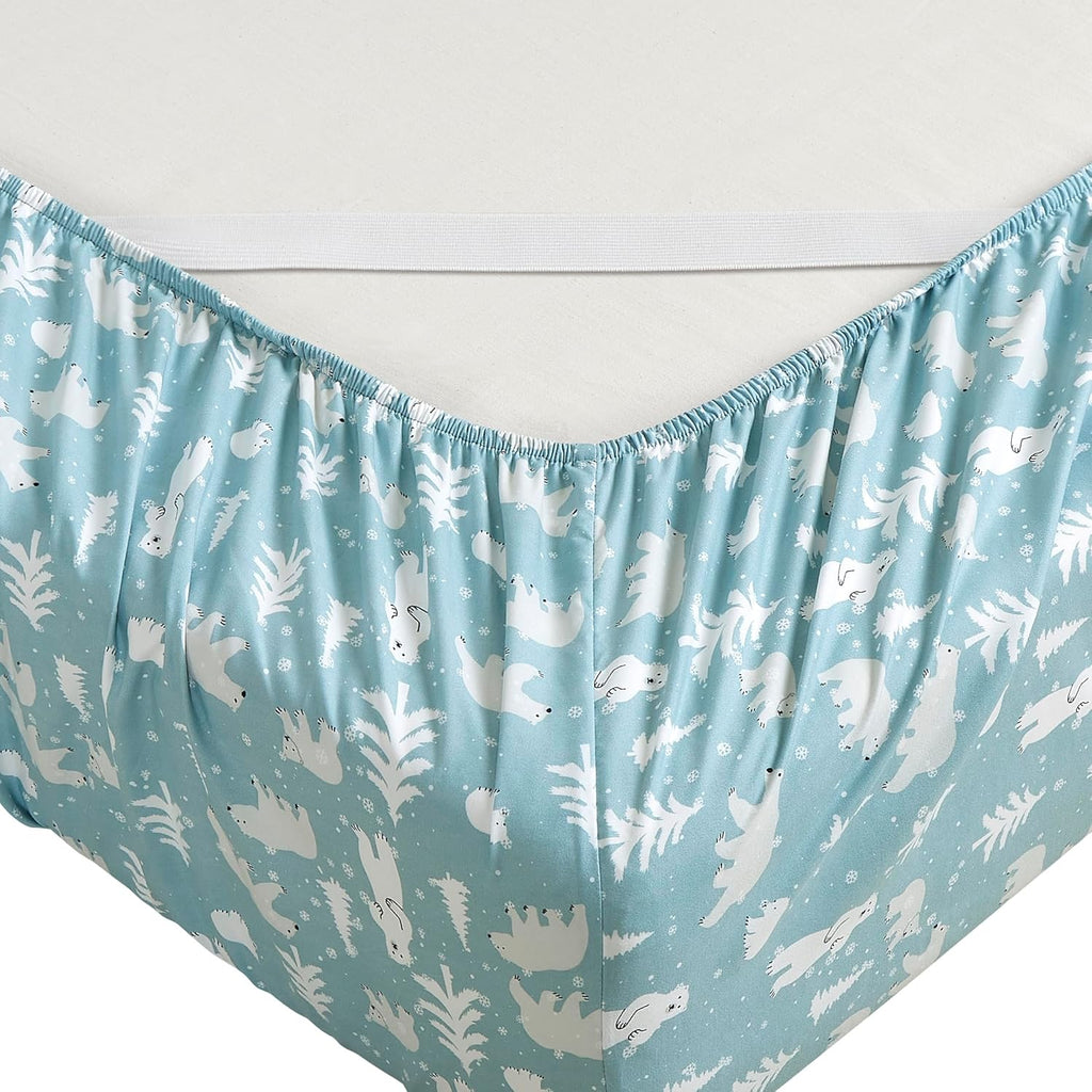 Elegant Comfort Luxury Soft Bed Sheets Holiday Pattern 1500 Premium Hotel Quality Microfiber - Softness Wrinkle and Fade Resistant (6-Piece) Bedding Set, Queen, Blue Polar Bear