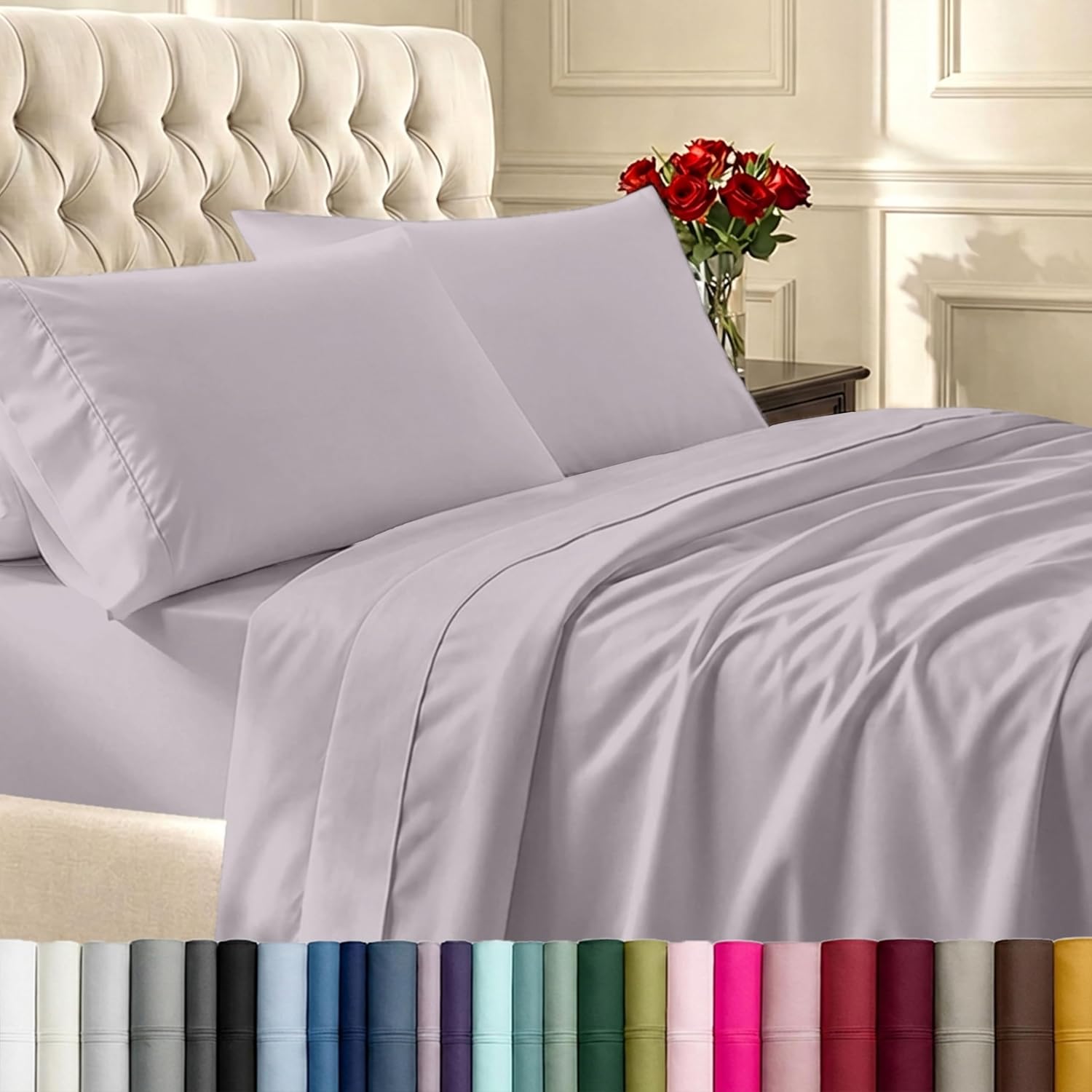 California Design Den Natural 100% Cotton Sheets Queen Size Bed Set - Soft 400 Thread Count Sateen, Queen Sheets, Deep Pockets with All Around Elastic for a Snug Fit, Durable Bedding - White