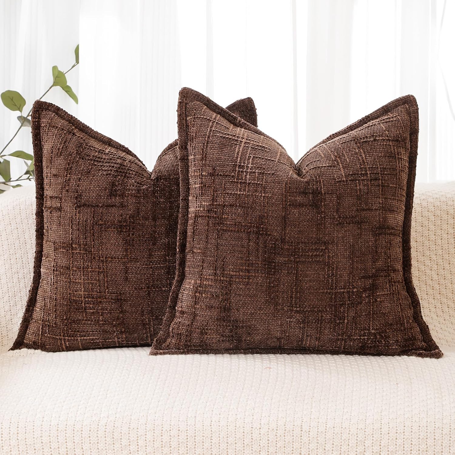 HPUK Decorative Throw Pillow Covers Set of 4 Geometric Design Linen Cushion Cover for Couch Sofa Living Room, 20"x20" inches, Aqua Blue