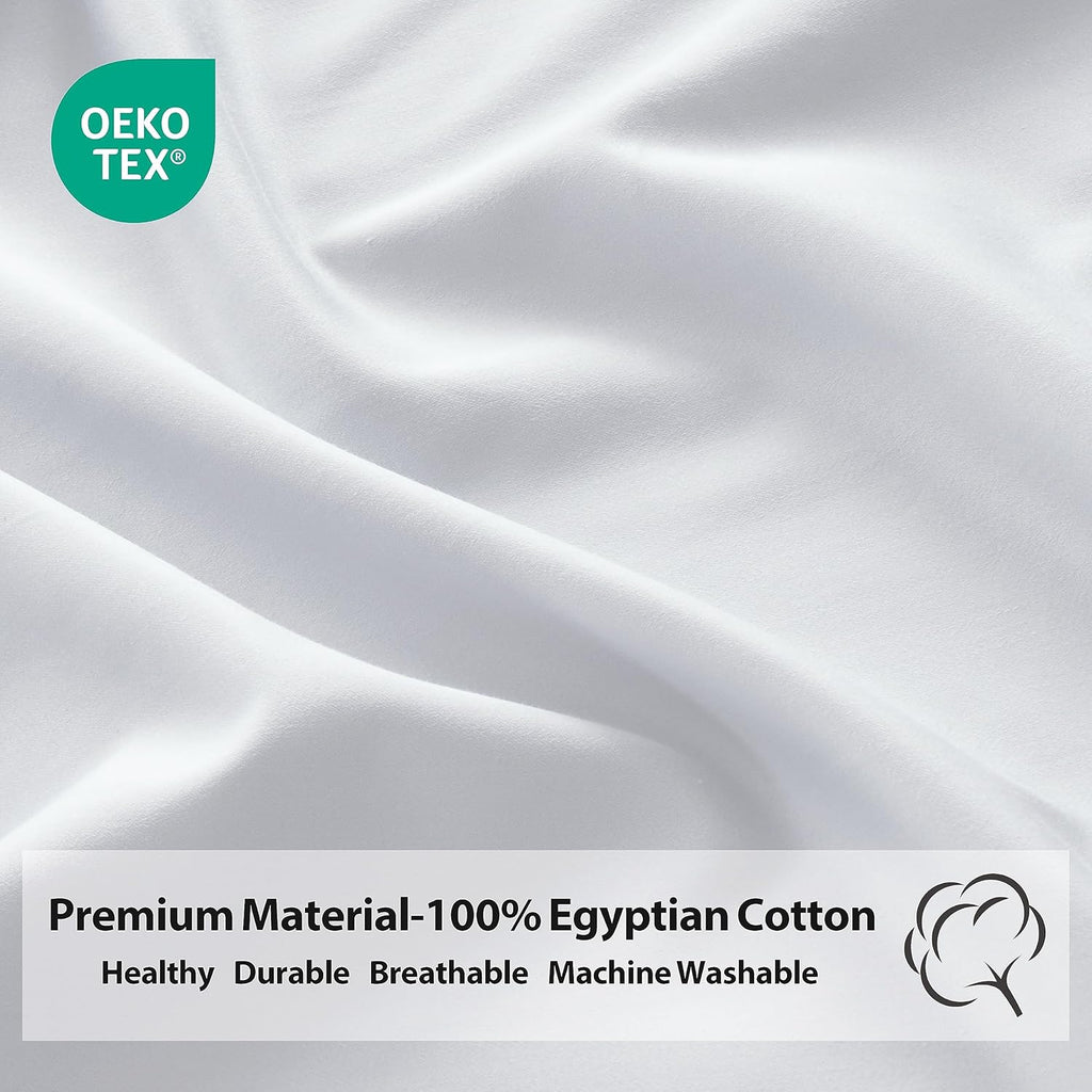 2-Pack Pure Cotton Fitted Sheet Queen Size, 600 Thread Count 16" Deep Pocket Egyptian Cotton Fitted Sheet (2pcs, Queen, White)