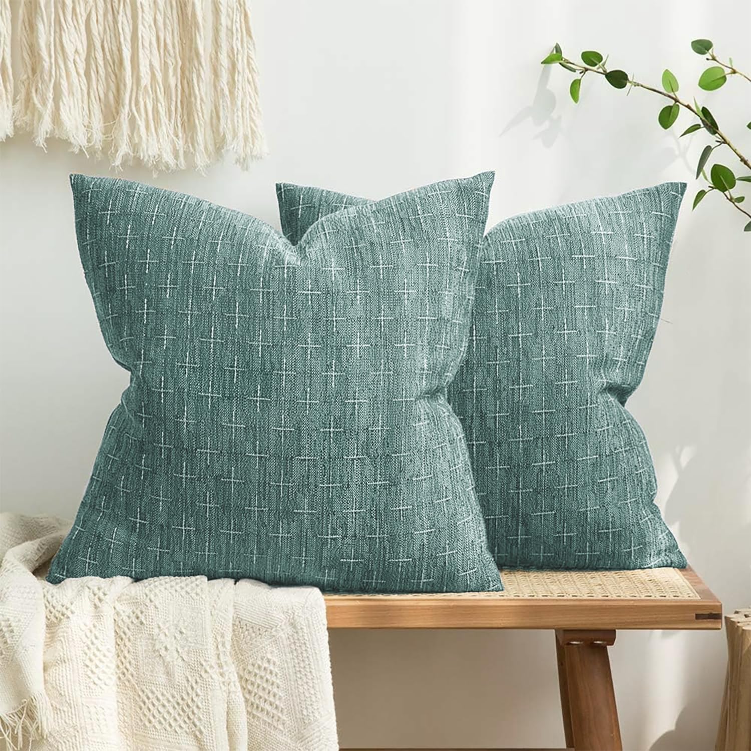 MIULEE Pack of 2 Decorative Burlap Linen Euro Spring Throw Pillow Covers for Sofa Couch Bed Farmhouse Pillowcases Modern Rustic Woven Textured Cushion Cover Taupe