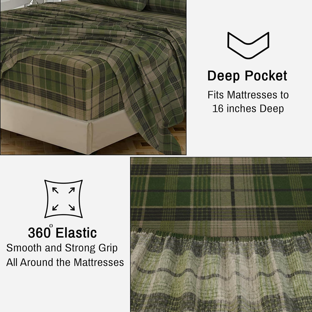 RUVANTI Flannel Sheets King Size - 100% Cotton Double Brushed King Size Sheets Set - Deep Pockets 16 Inches Bed Sheets - All Seasons Breathable & Extra Soft - Warm & Cozy, 4 Piece, DNA Plaid