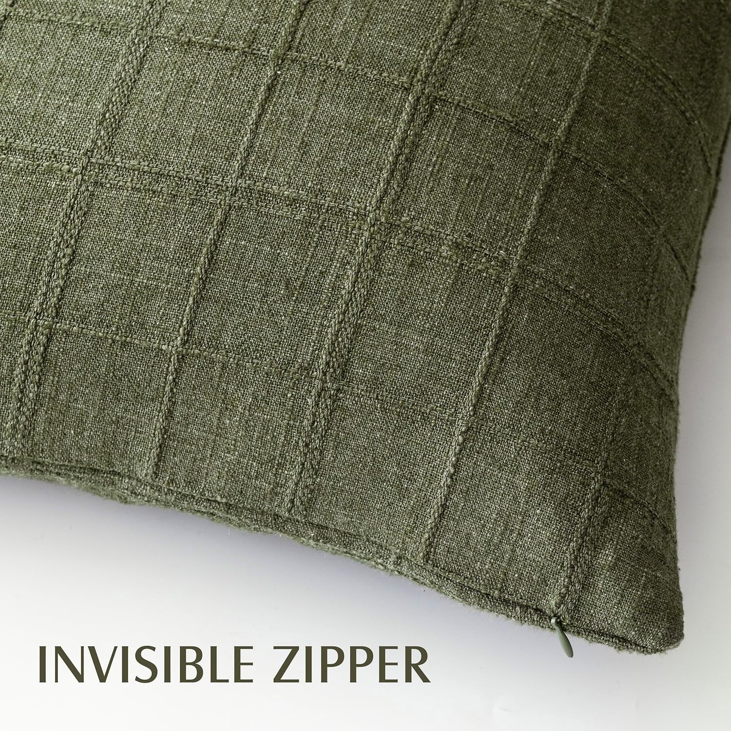 Foindtower Set of 2 Decorative Linen Check Throw Pillow Covers Neutral Farmhouse Vintage Cushion Covers Modern Boho Home Decor for Sofa Chair Couch Bedroom Living Room,26×26 Inch,Olive Green